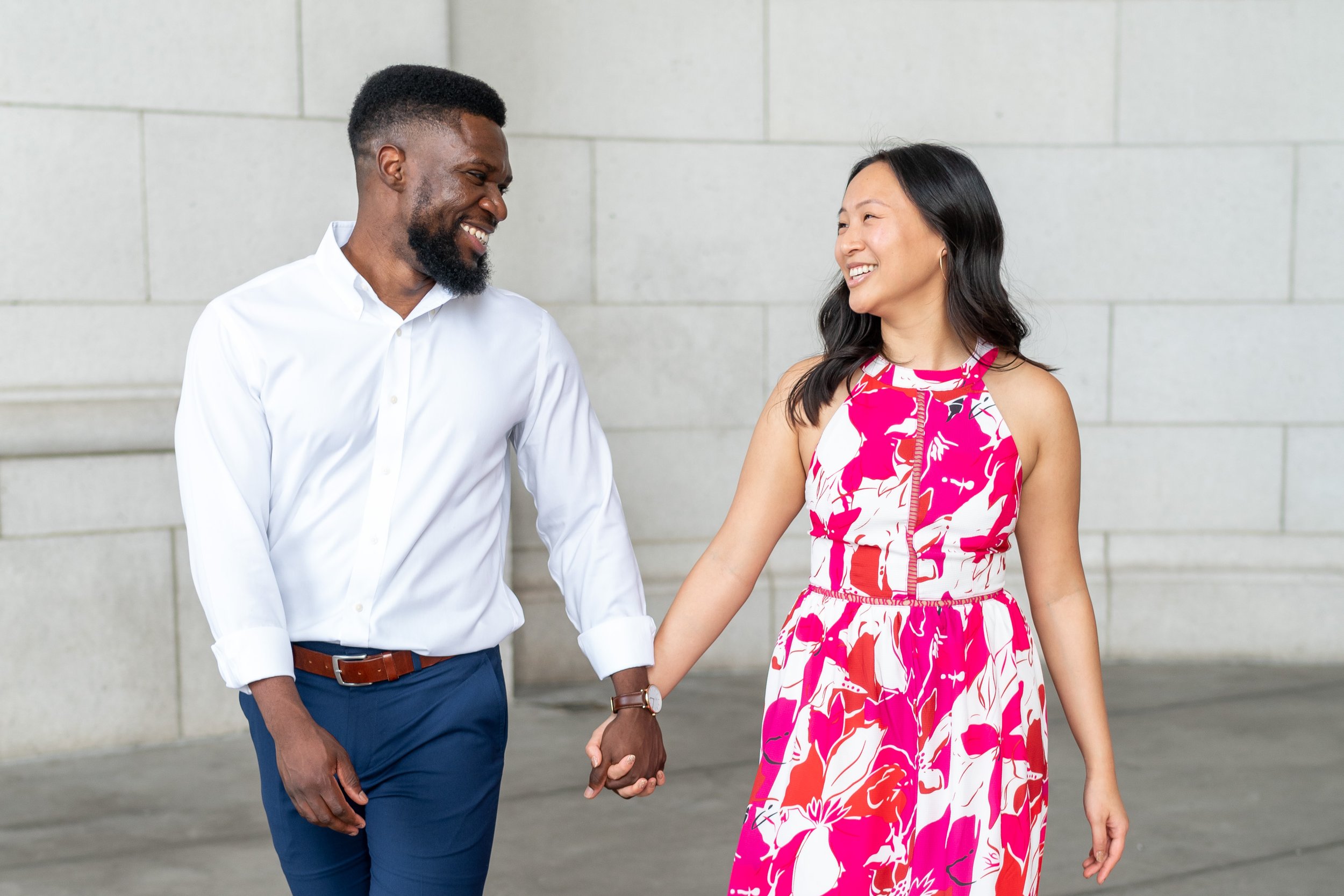 Union Station engagement session under the columns