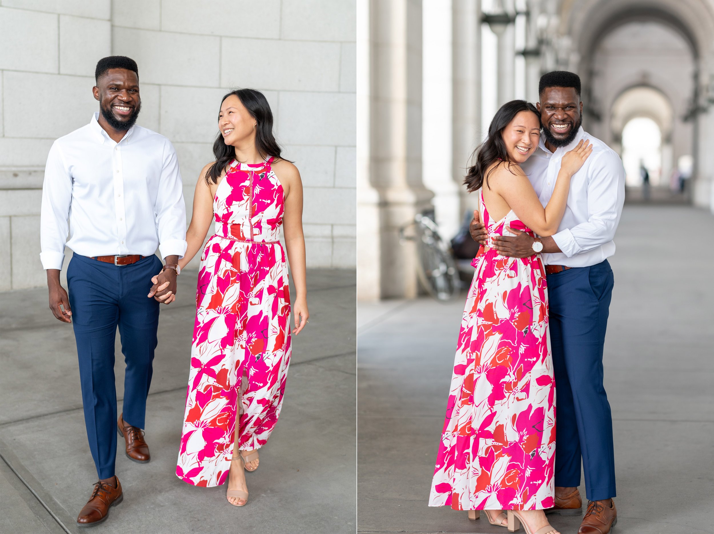 Couple walking under the archway at Union Station