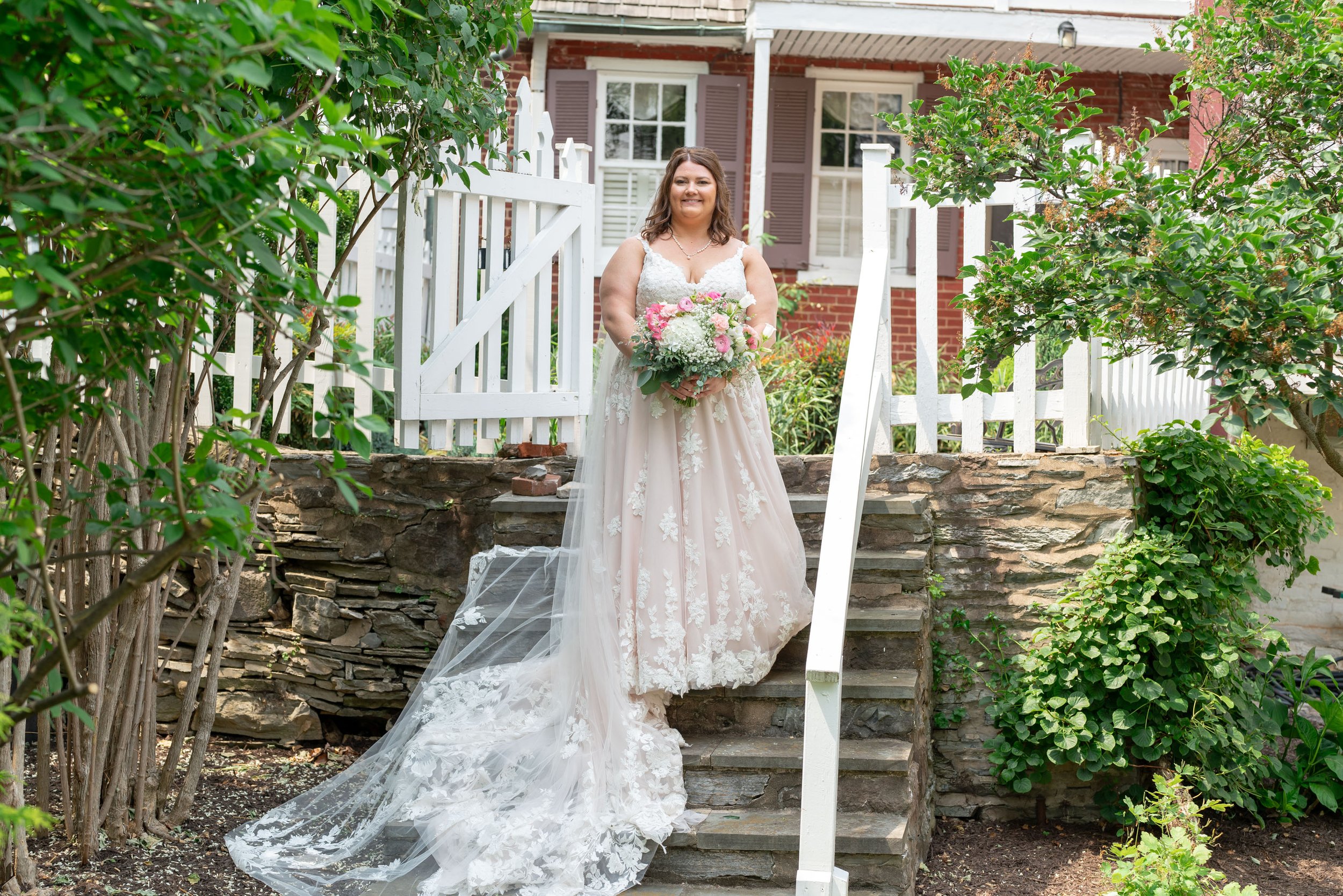 Bridal portrait on antique staircase in Frederick MD