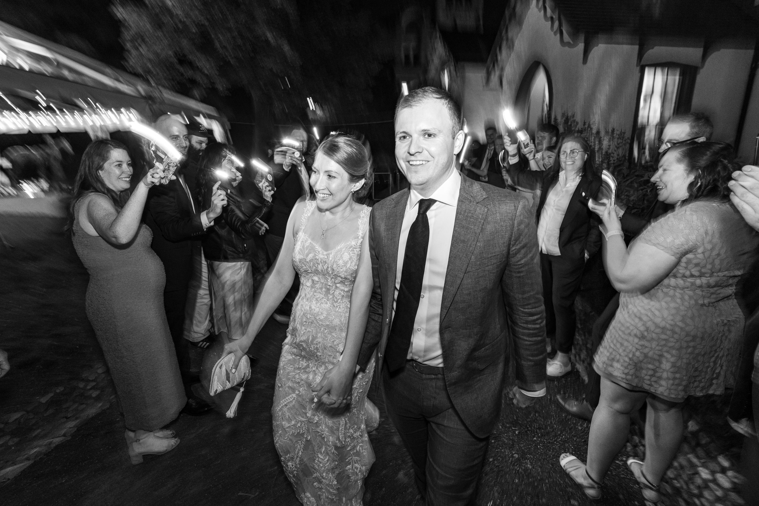 bride and groom glow stick sparkler exit fun wedding photography dc