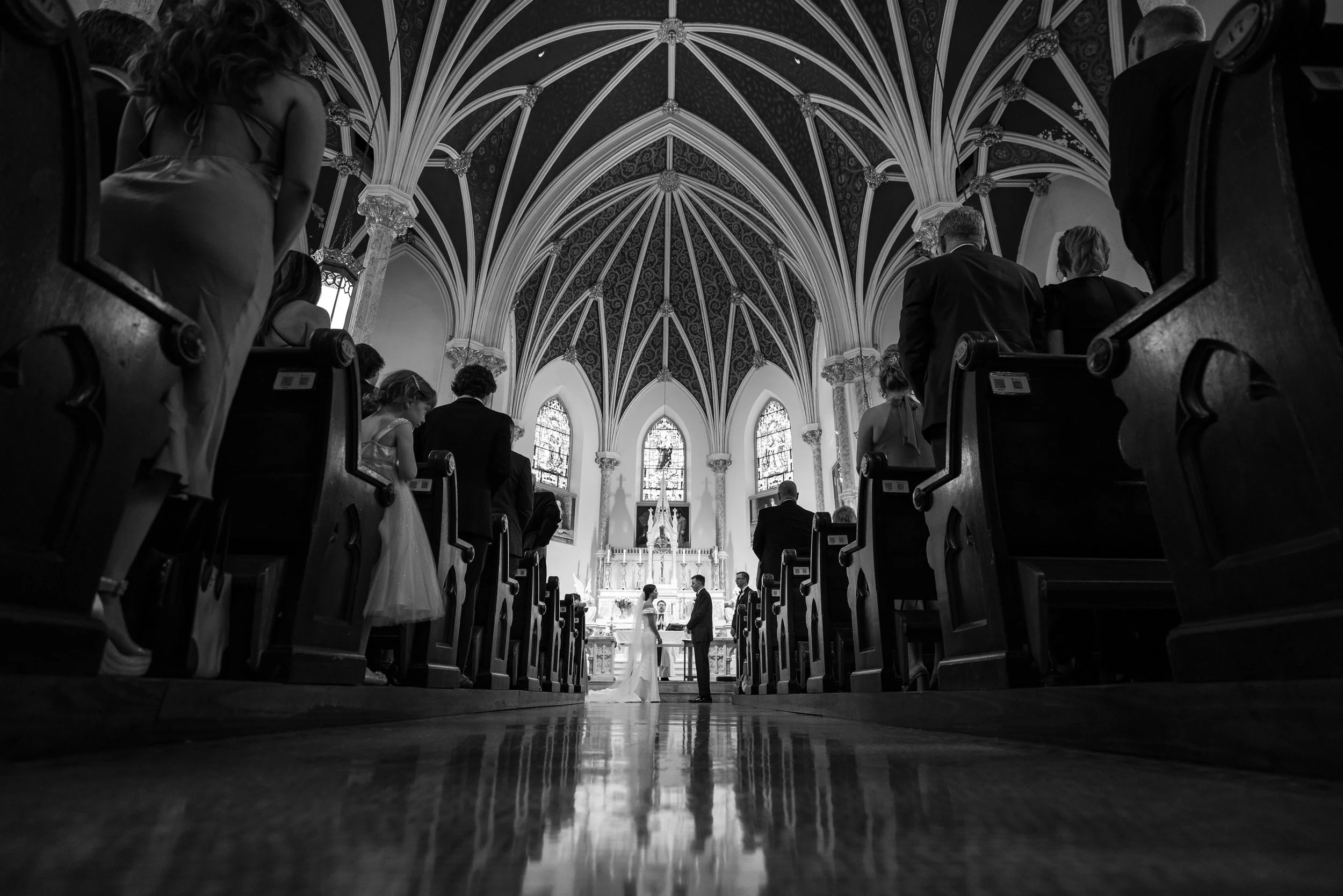 Classic Catholic wedding photos in Washington DC at St Mary Mother of God church