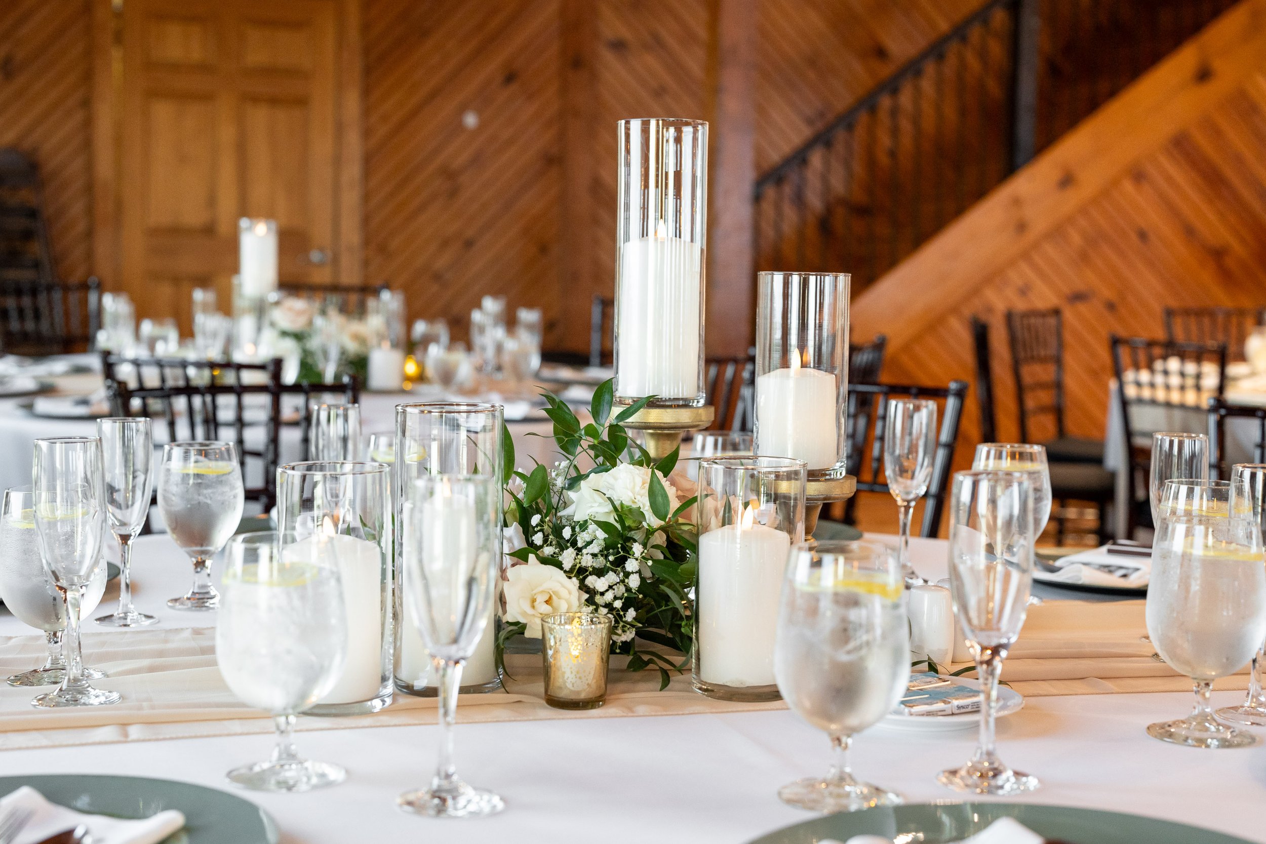 Table decor reception details at Kitty Hawk Pier Wedding photos