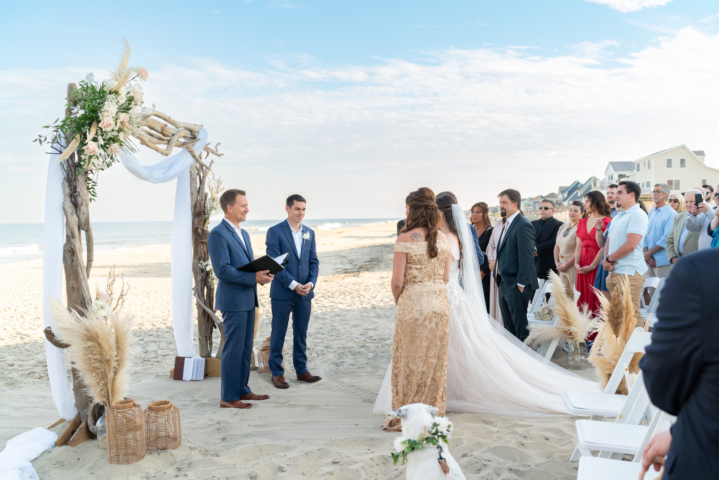 Beach wedding ceremony photos Kitty Hawk Pier Hilton Garden Inn Outer Banks