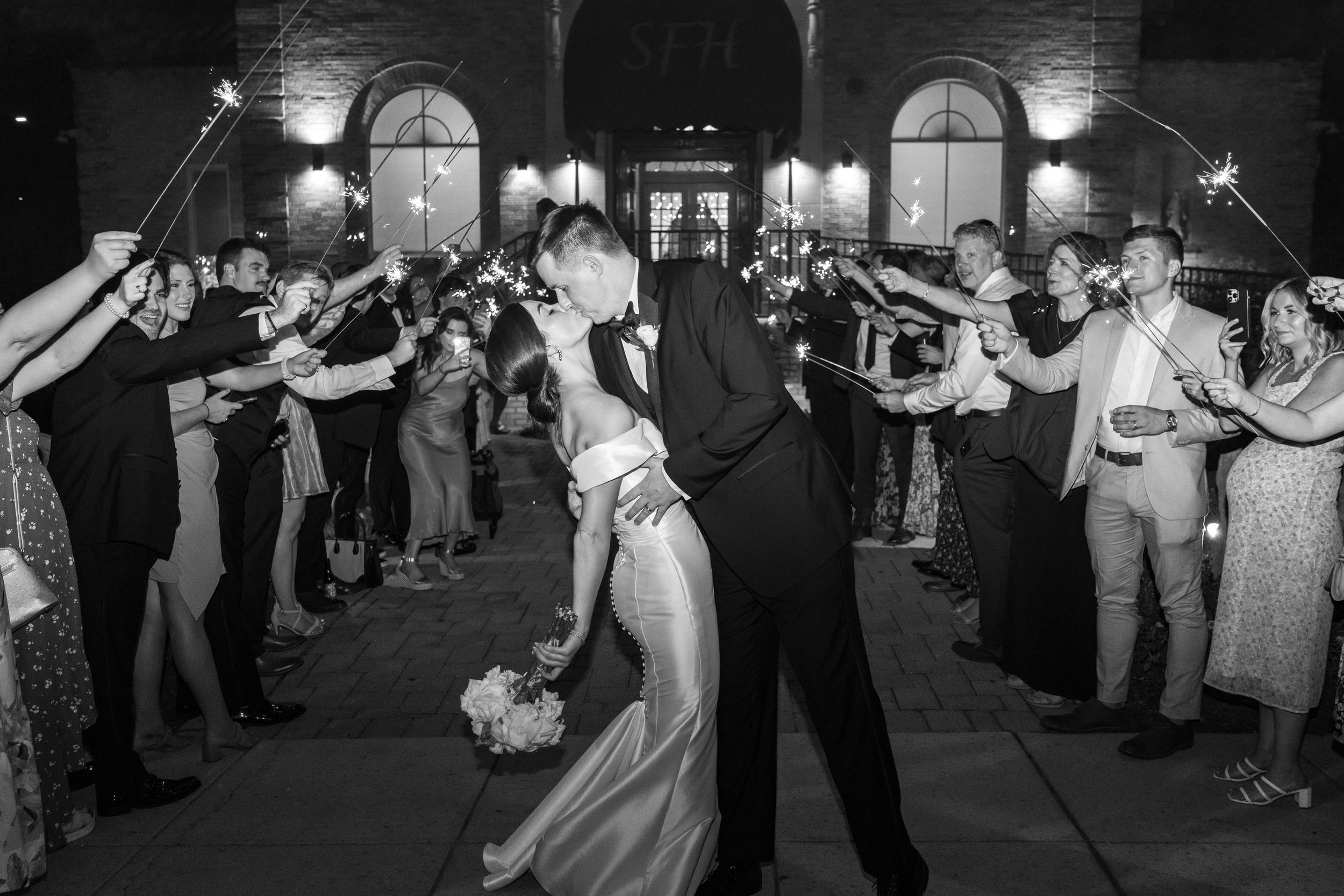 Bride and groom sparkler exit at DC St Francis Hall wedding