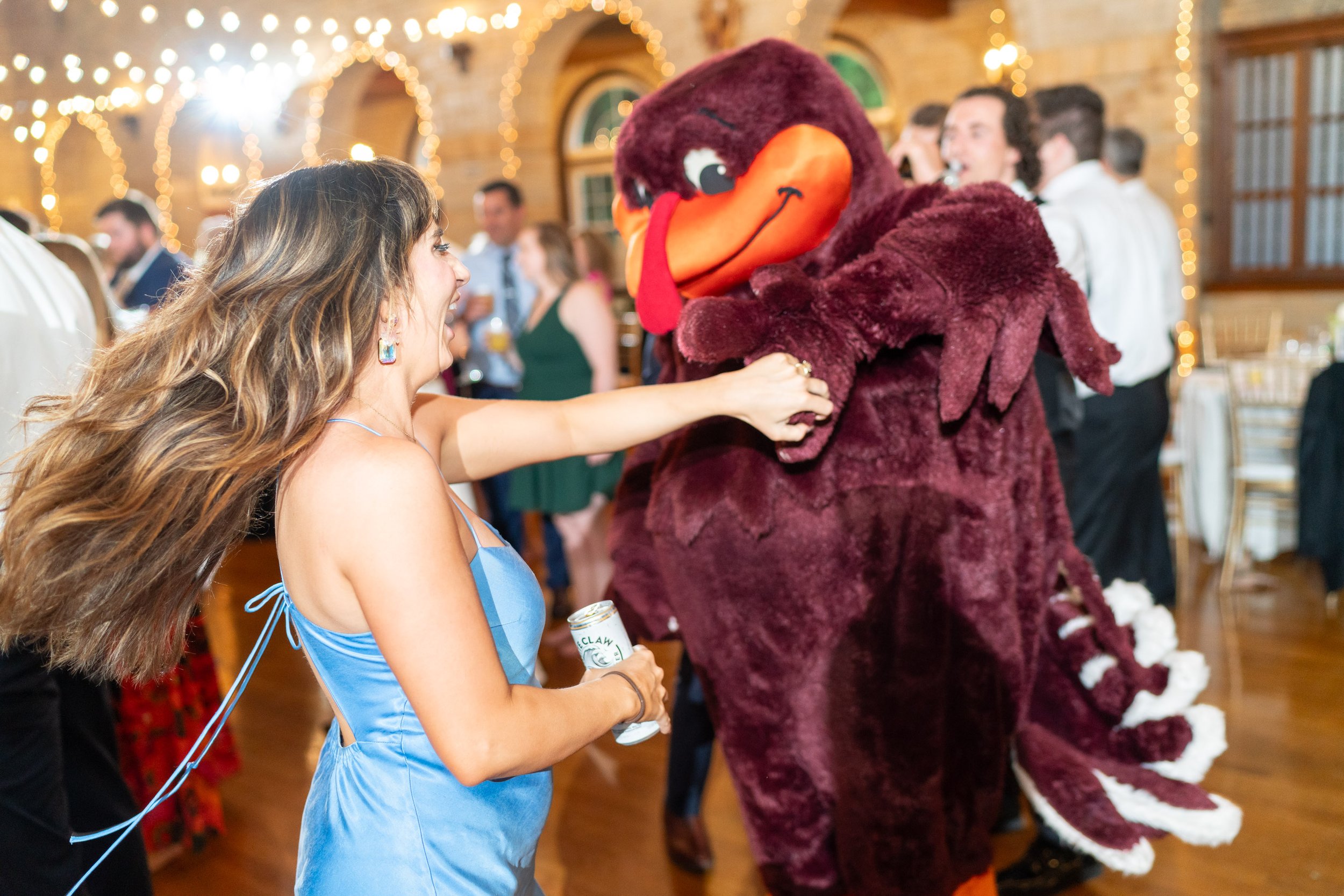 Hokie bird wedding mascot goes to a wedding in Washington DC at St Francis