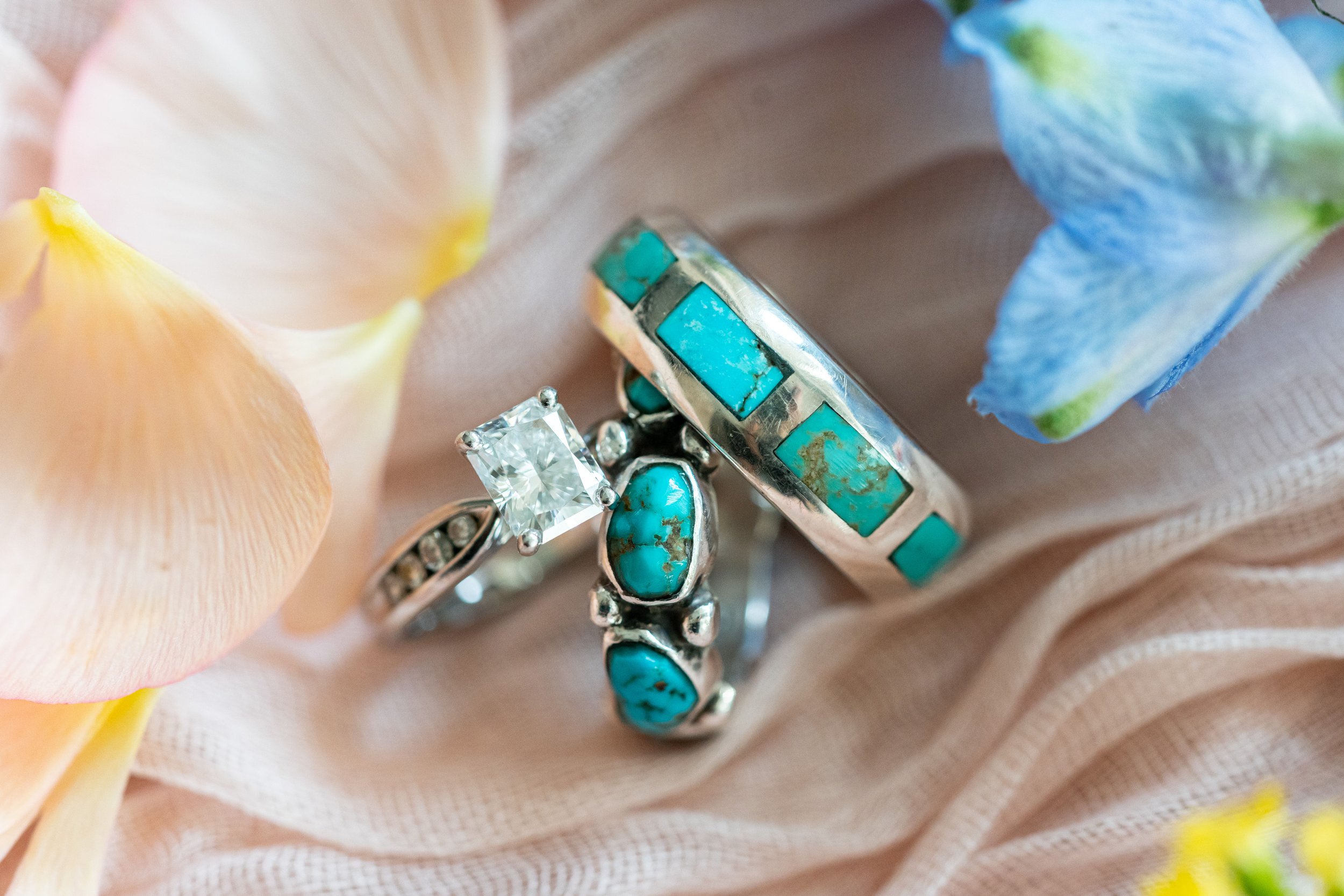 Amazing custom Arizona New Mexico Southwest turquoise wedding ring bands set
