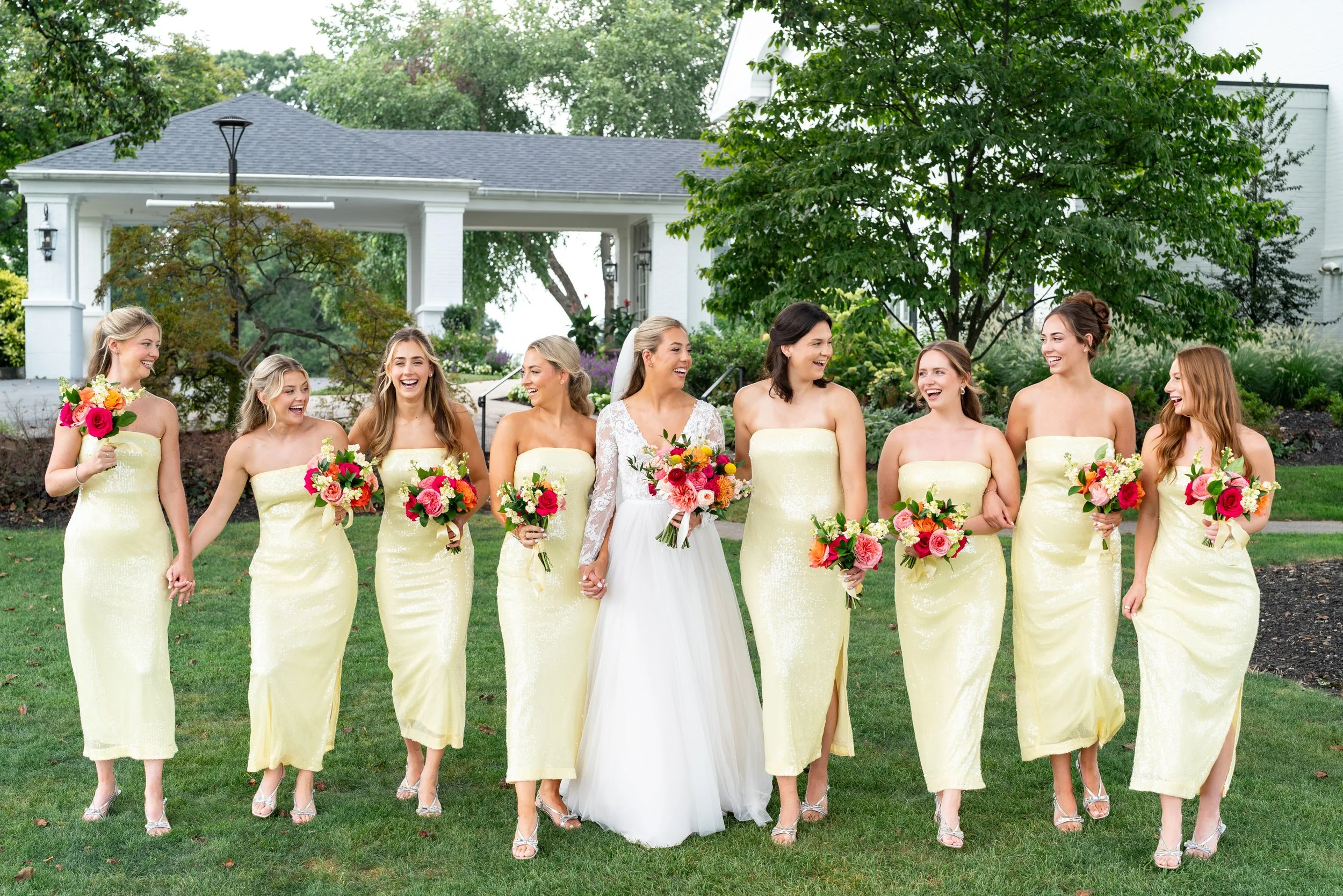 Endless Rose sequin strapless maxi bridesmaids dress in butter yellow