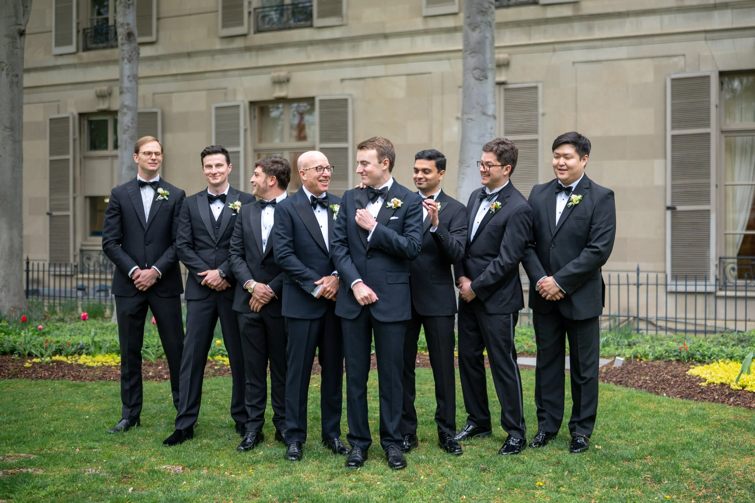 Elegant chic wedding photography with groomsmen at Meridian House