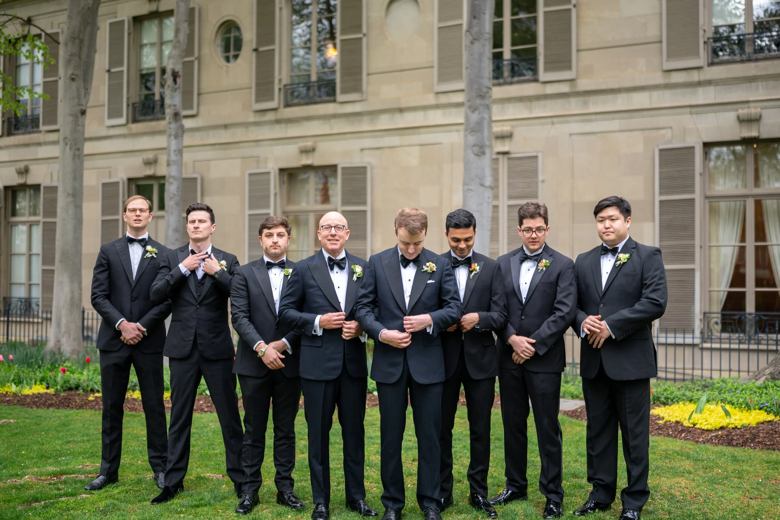 Elegant chic wedding photography with groomsmen at Meridian House