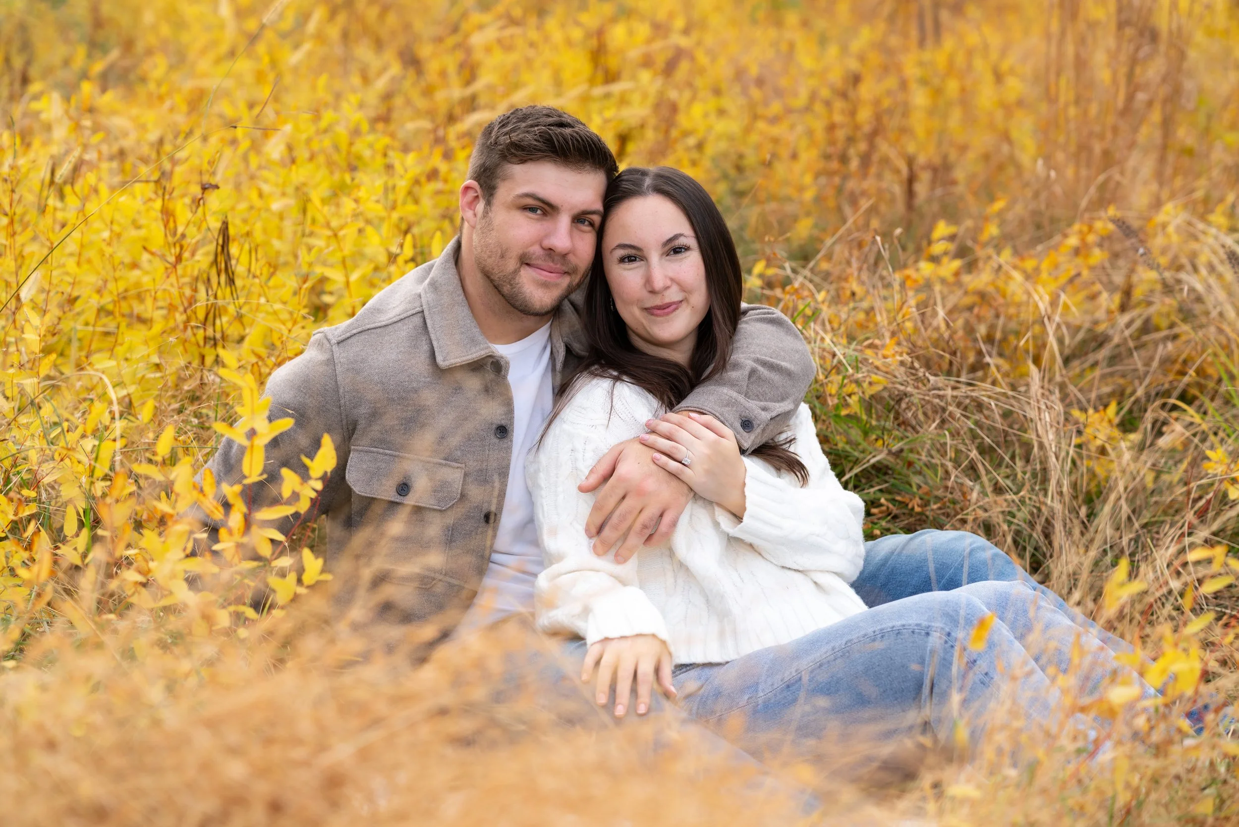 fall dc engagement session in yellow dreamy field