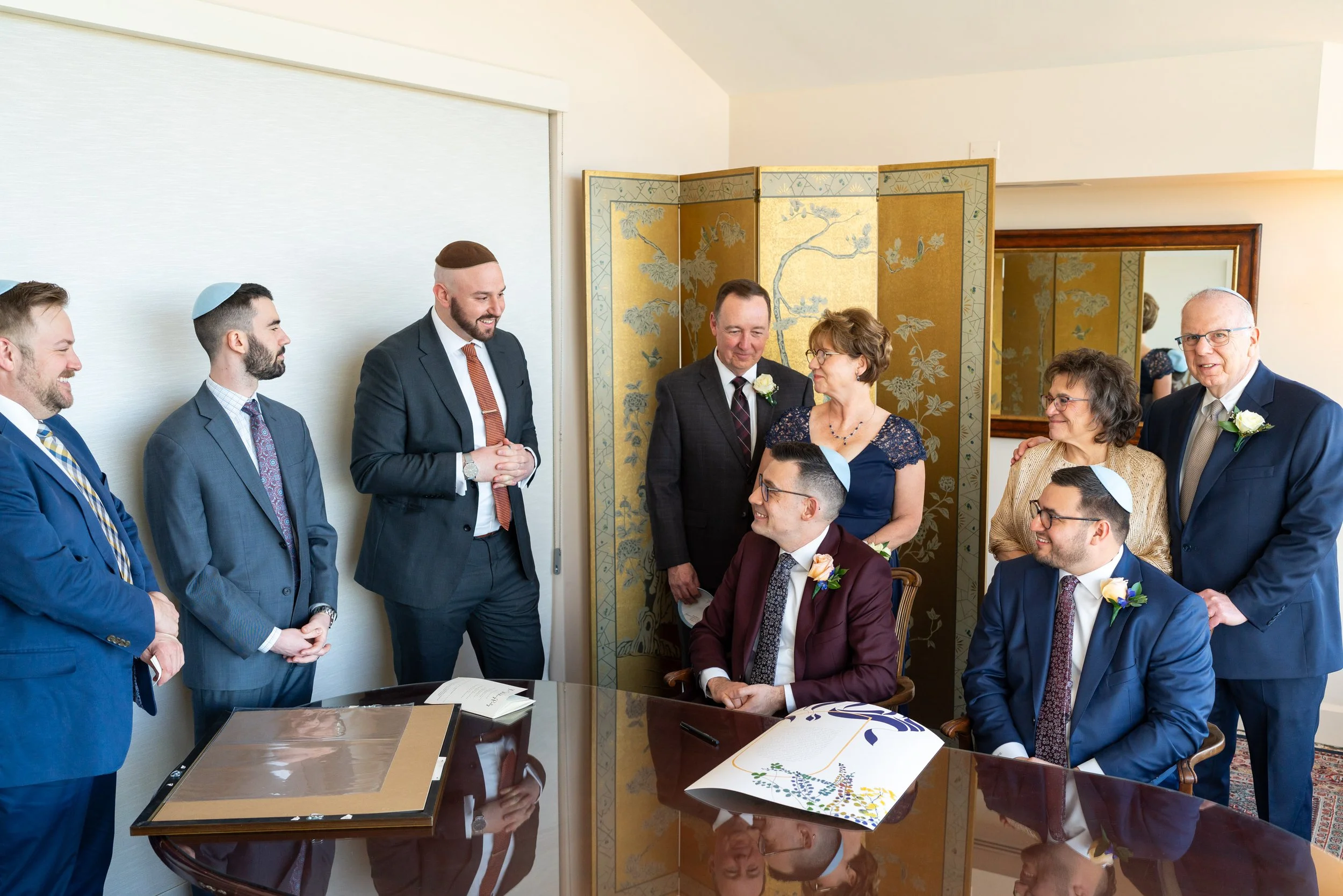 Ketubah signing gay jewish wedding photos at Washington DC Top of the Town