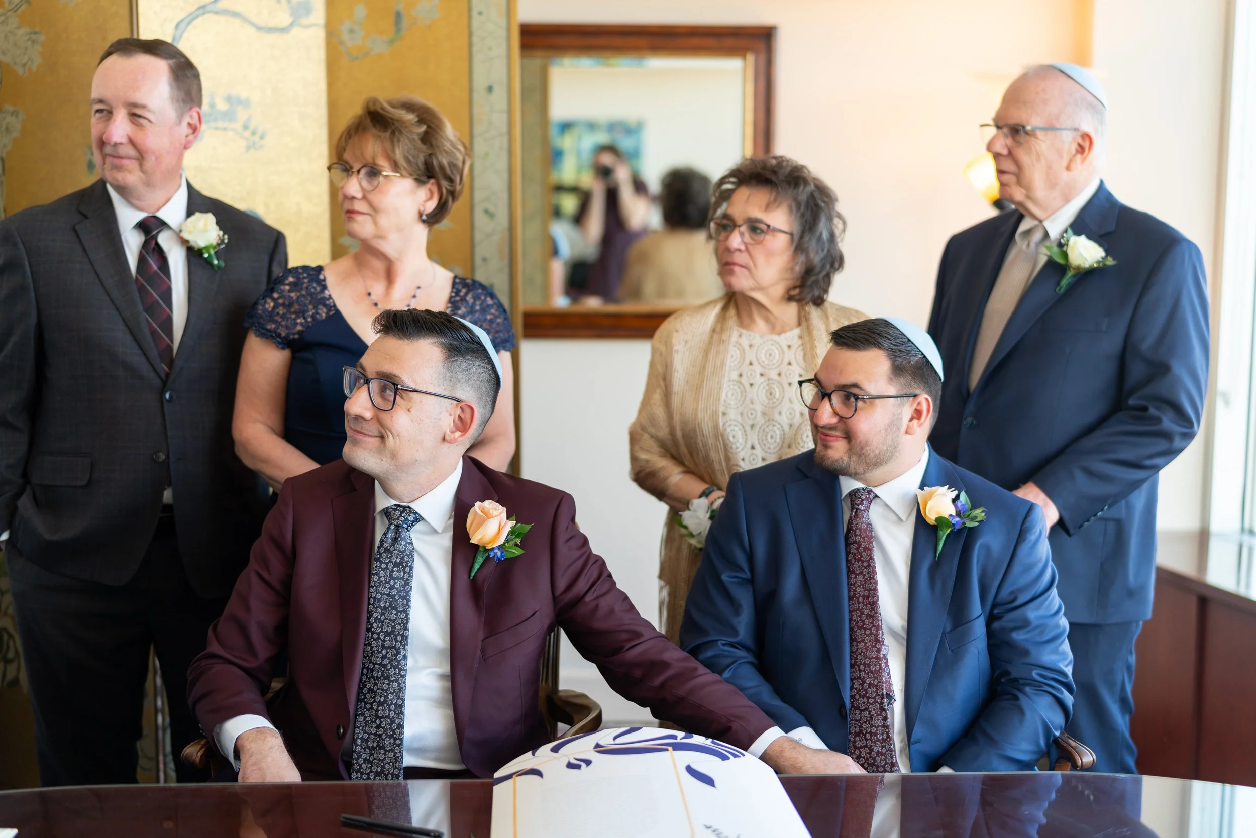 Ketubah signing gay jewish wedding photos at Washington DC Top of the Town