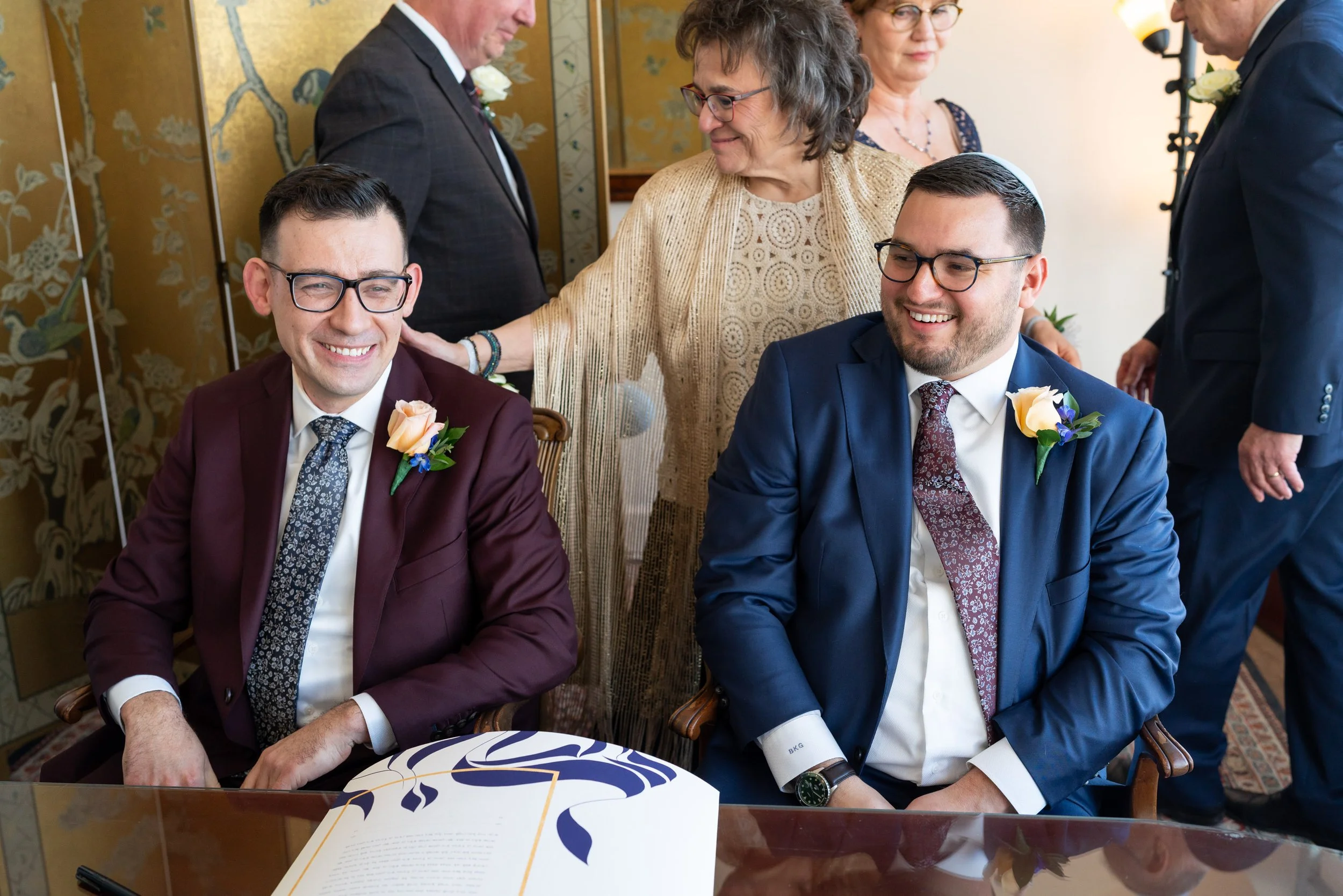 Ketubah signing gay jewish wedding photos at Washington DC Top of the Town