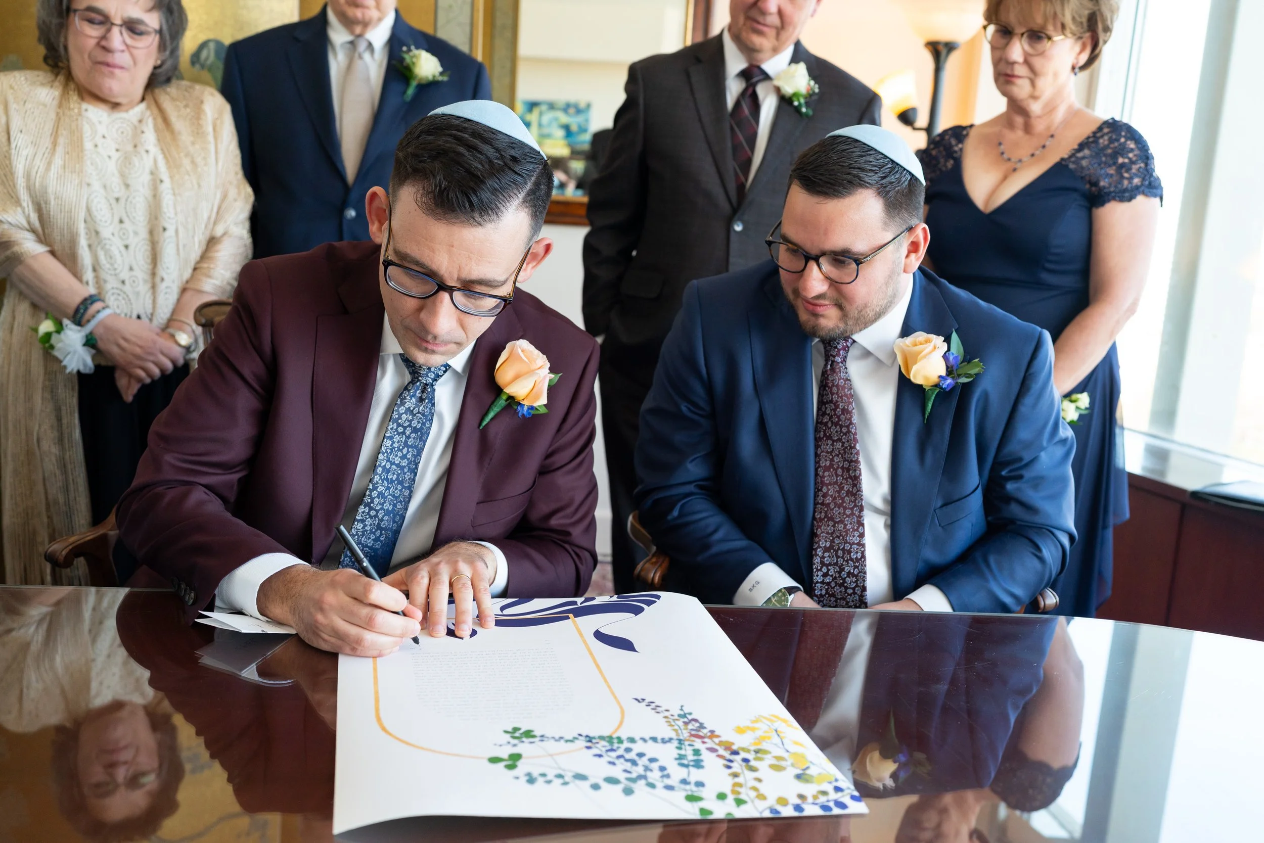 Ketubah signing gay jewish wedding photos at Washington DC Top of the Town