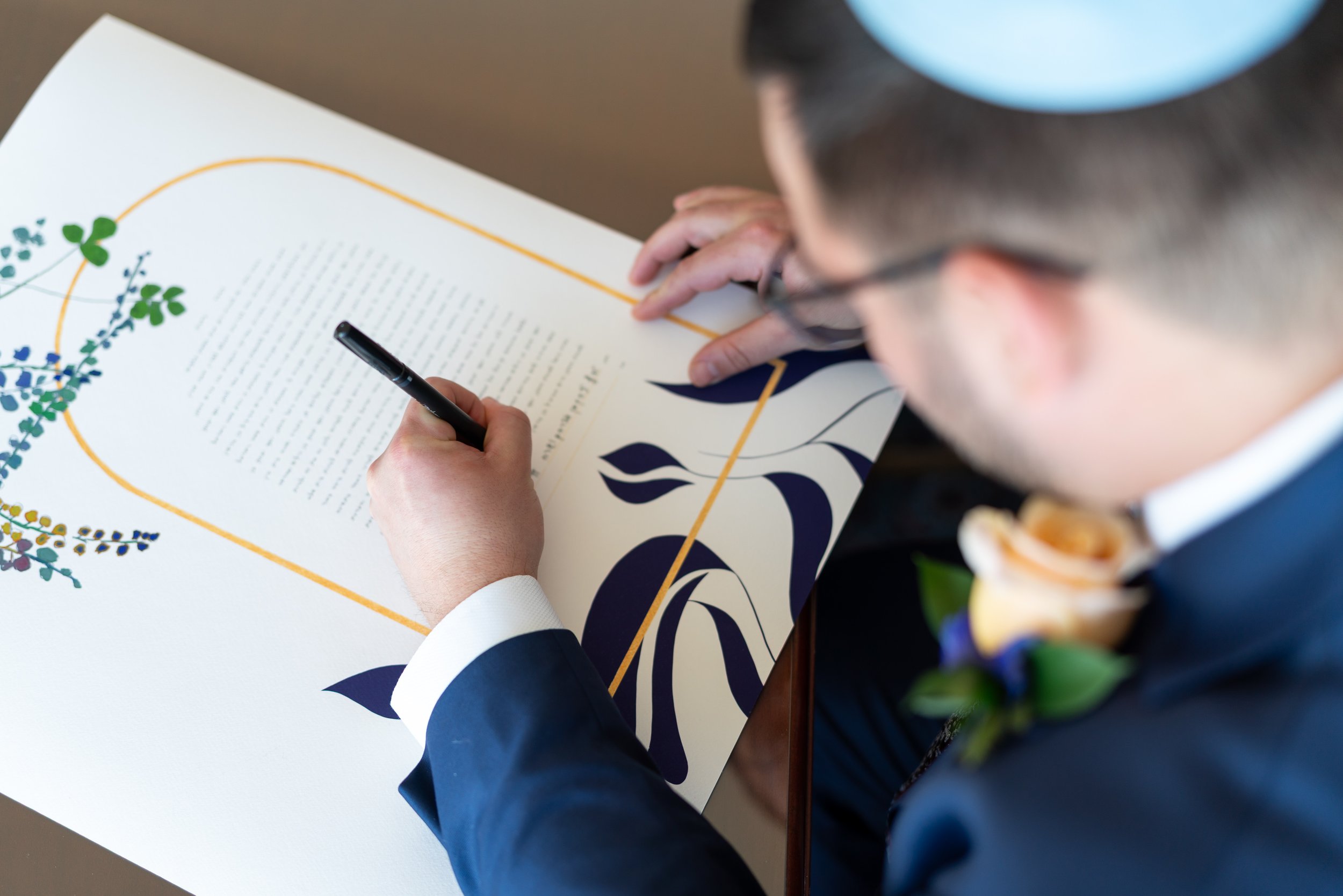 Ketubah signing gay jewish wedding photos at Washington DC Top of the Town