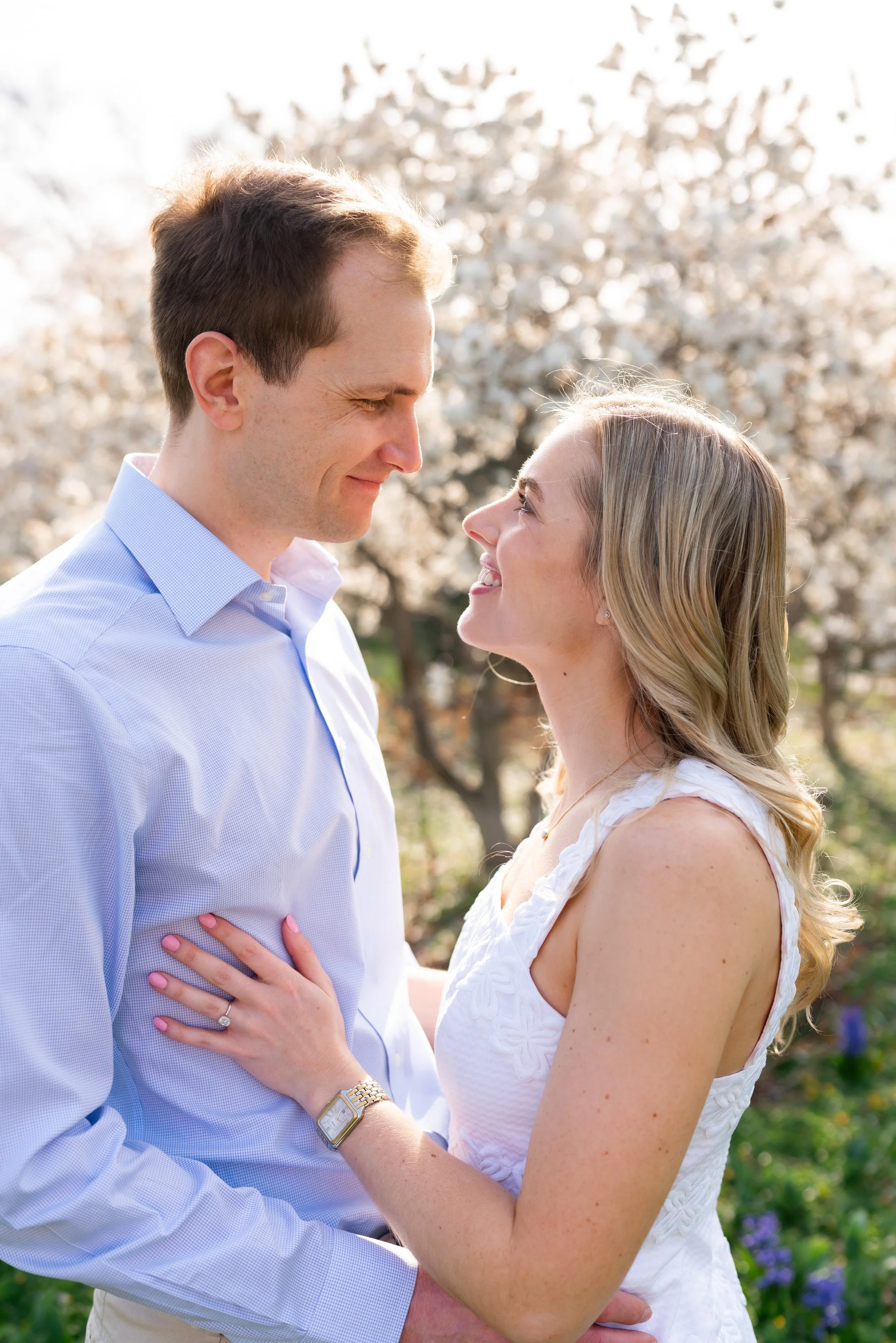 Classic and romantic engagement photos with bride and groom in chevy chase maryland