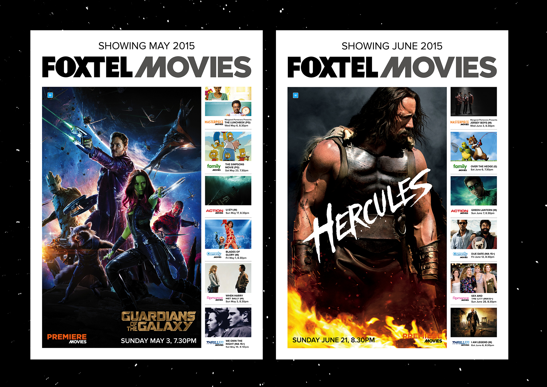 FOXTEL MOVIES monthly what's on posters.
