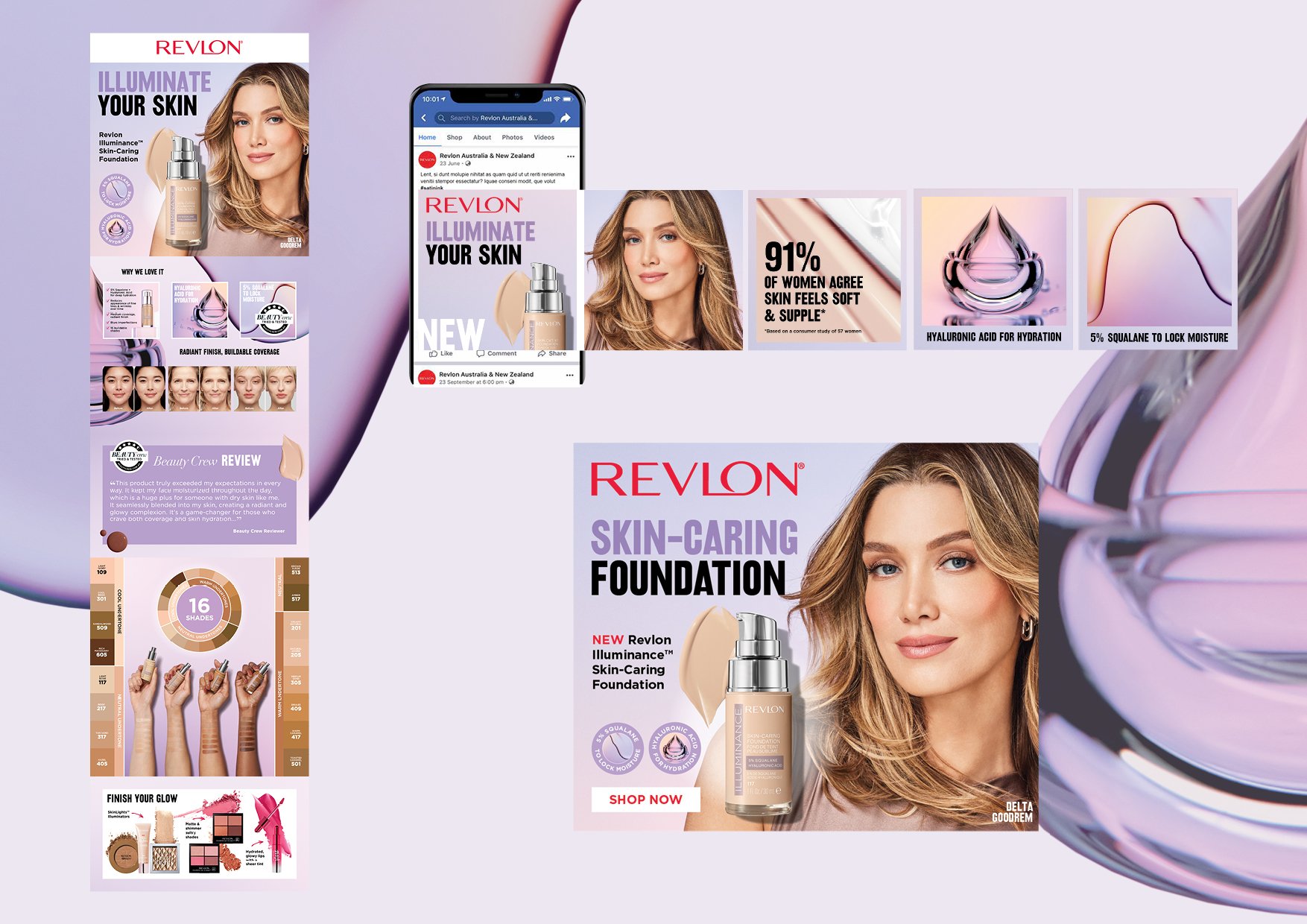 Introducing Revlon’s latest Illuminance Skin Caring Foundation Launch Campaign @evakossoffdesign xo Print and outdoor advertising, point of sale and merchandising design, PR and digital creative.
