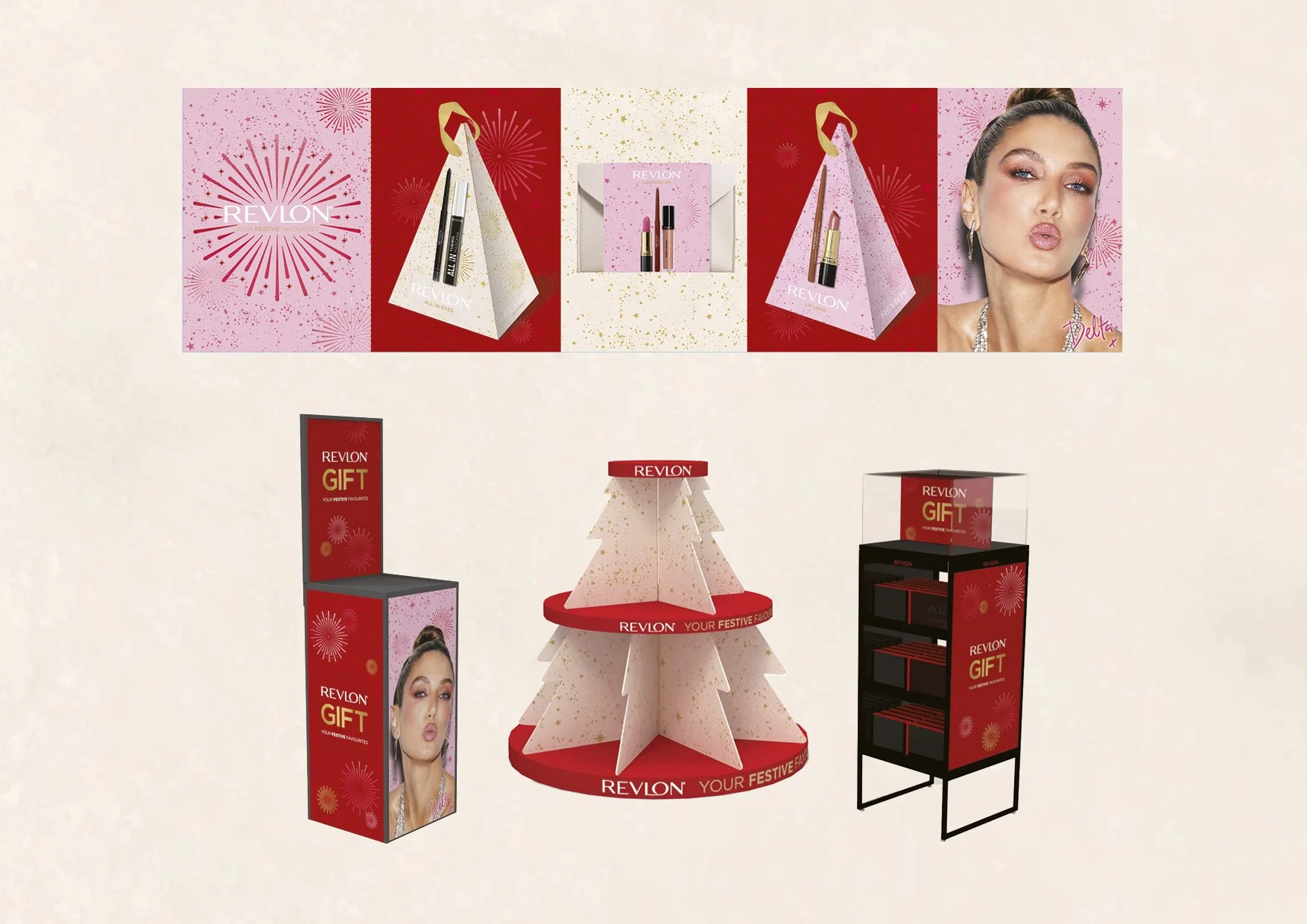  ❤️ It's that time of the year again! Revlon Gift - Your Festive Favourites are instore now! Creative campaign concept and design, packaging, display, print, digital, social and in store point of sale @evakossoffdesigns xo  