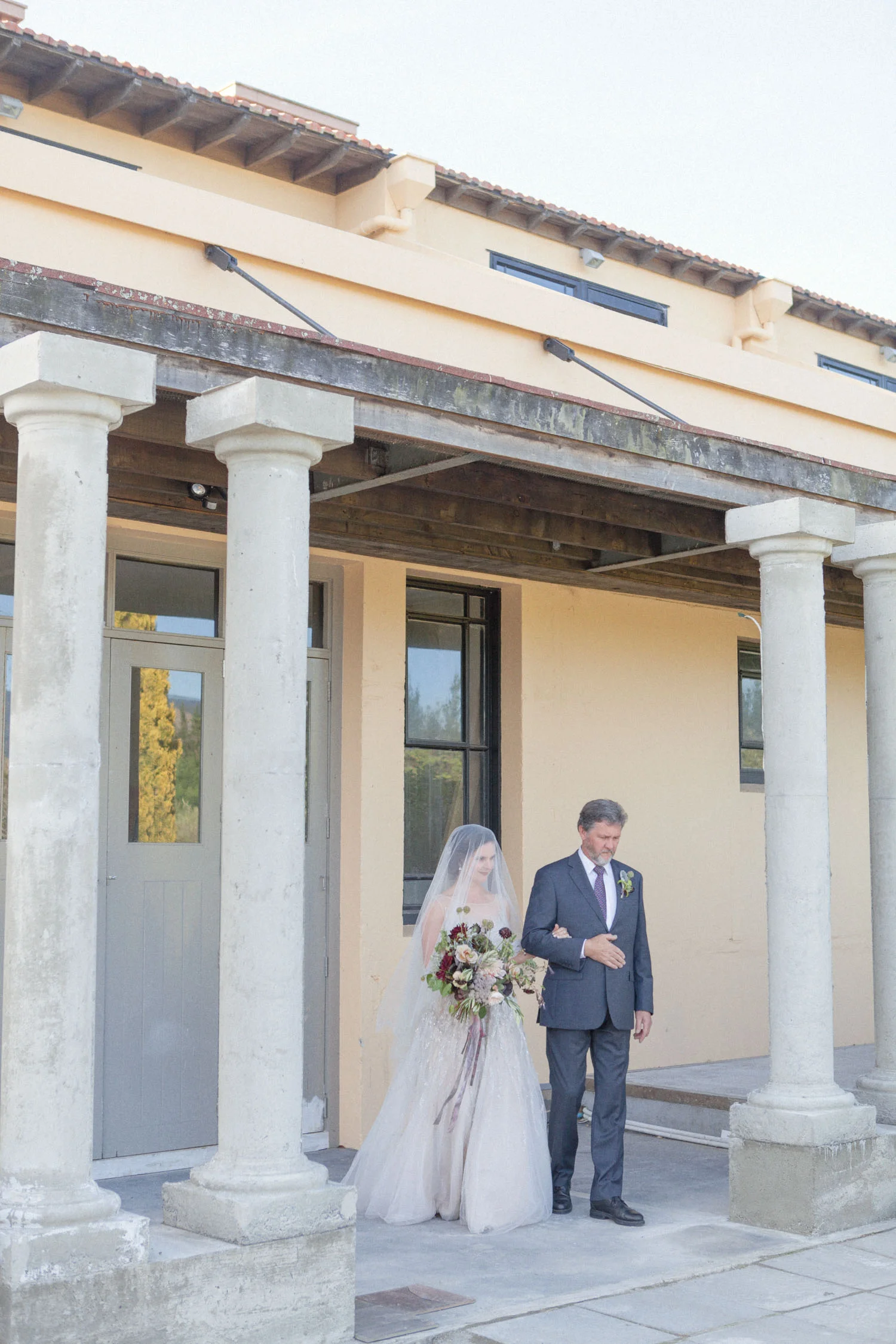 Father walking bride down wedding aisle at The Milk Station wedding venue