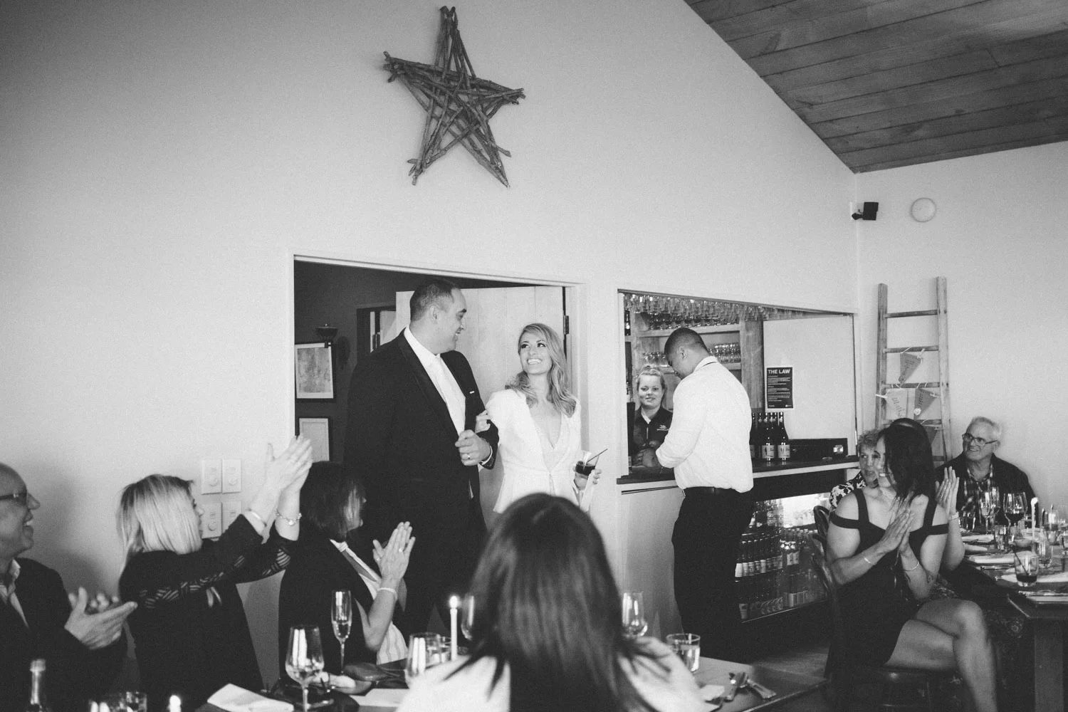 Bride and Groom's entrance into wedding reception at Boomrock Lodge