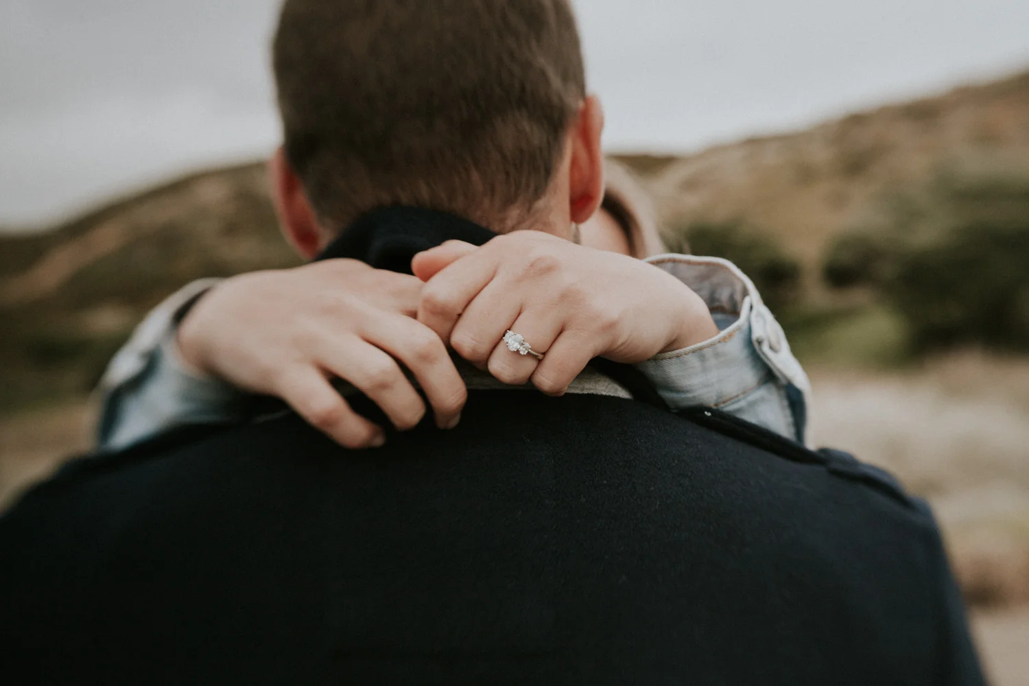 Engagement ring on finger
