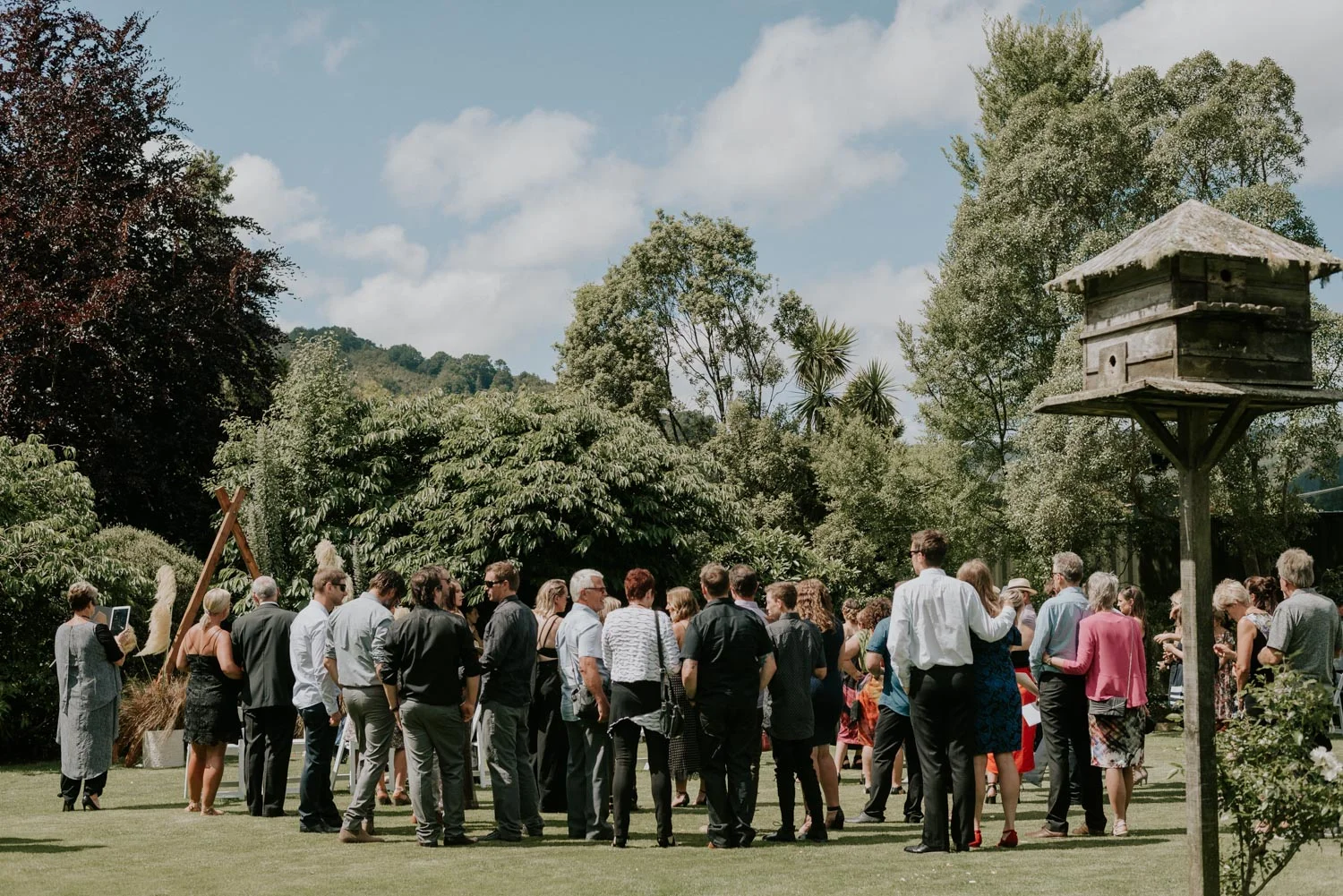 Guests gathering at wedding ceremony