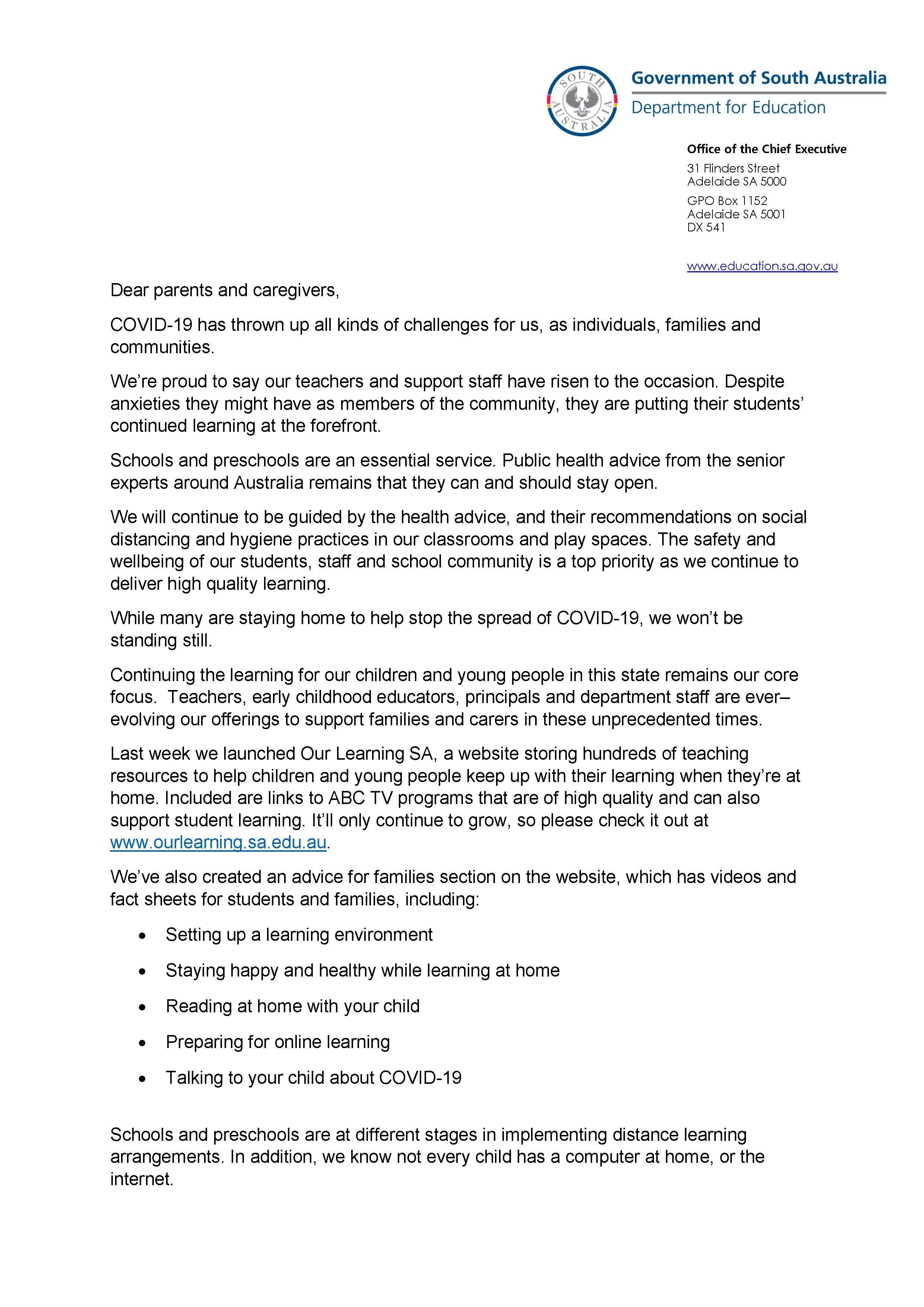 Covid 19 Parent Letter 7 April 2020 Victor Harbor High School