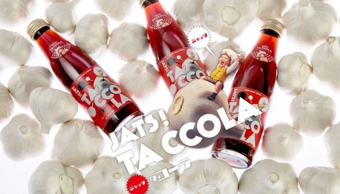 Läsk med vitlök från Takko i Aomori - Taccola. Säljer bra - återkommer med smakintryck när vi hittar produkten i butikshyllorna.