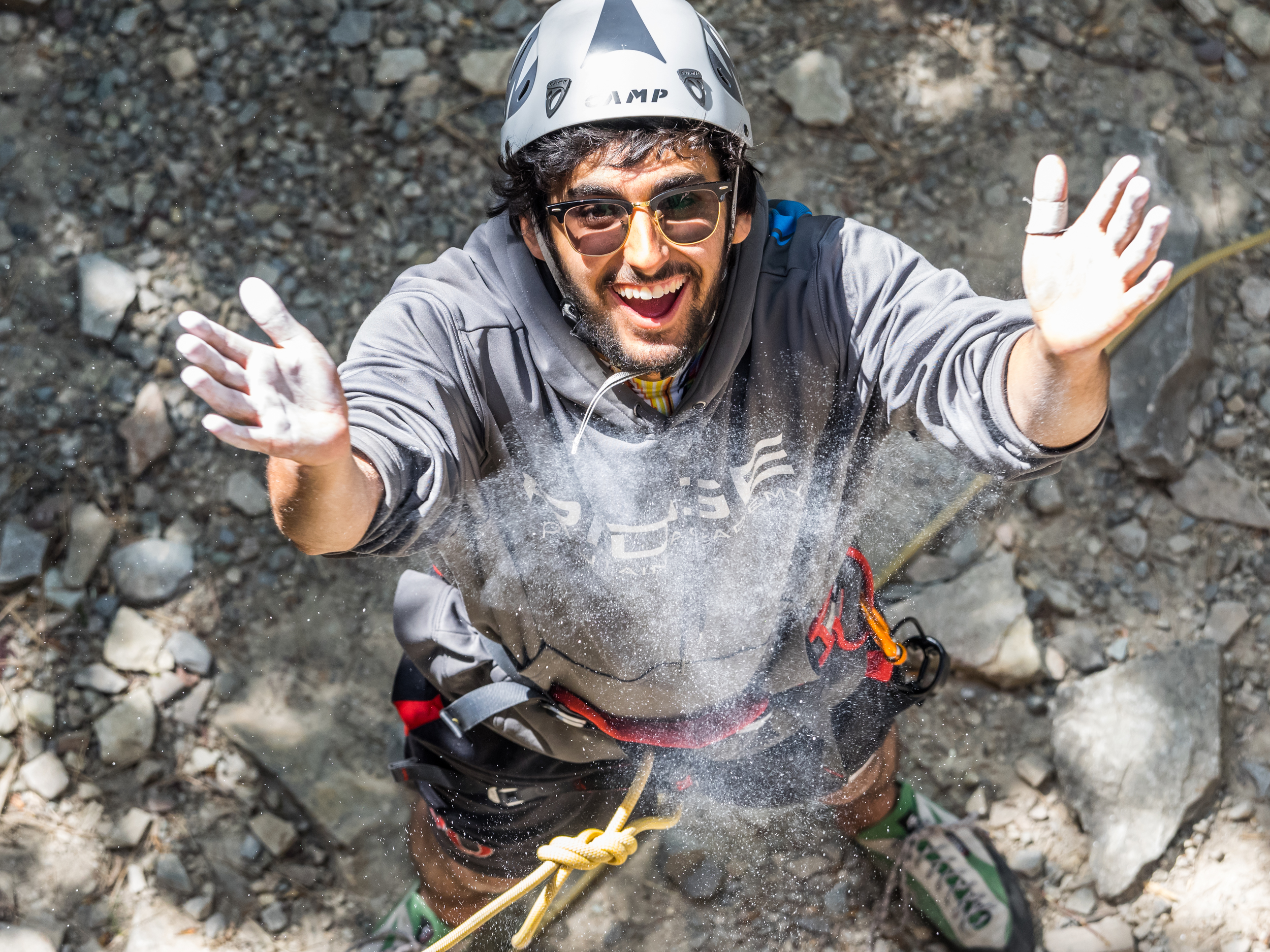 Matt chalking up before a climb with the RIDGE crew.