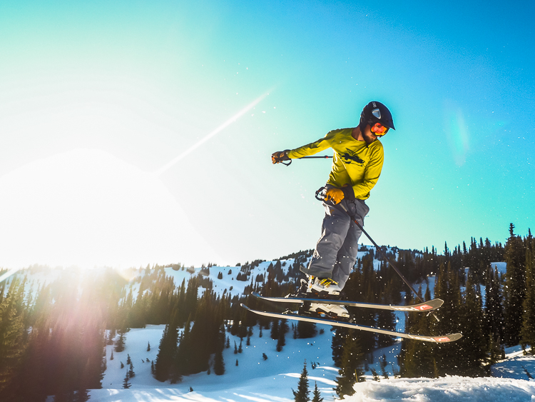 Timmy airing out another 360 as the sun sets in the Rocky Mountains.