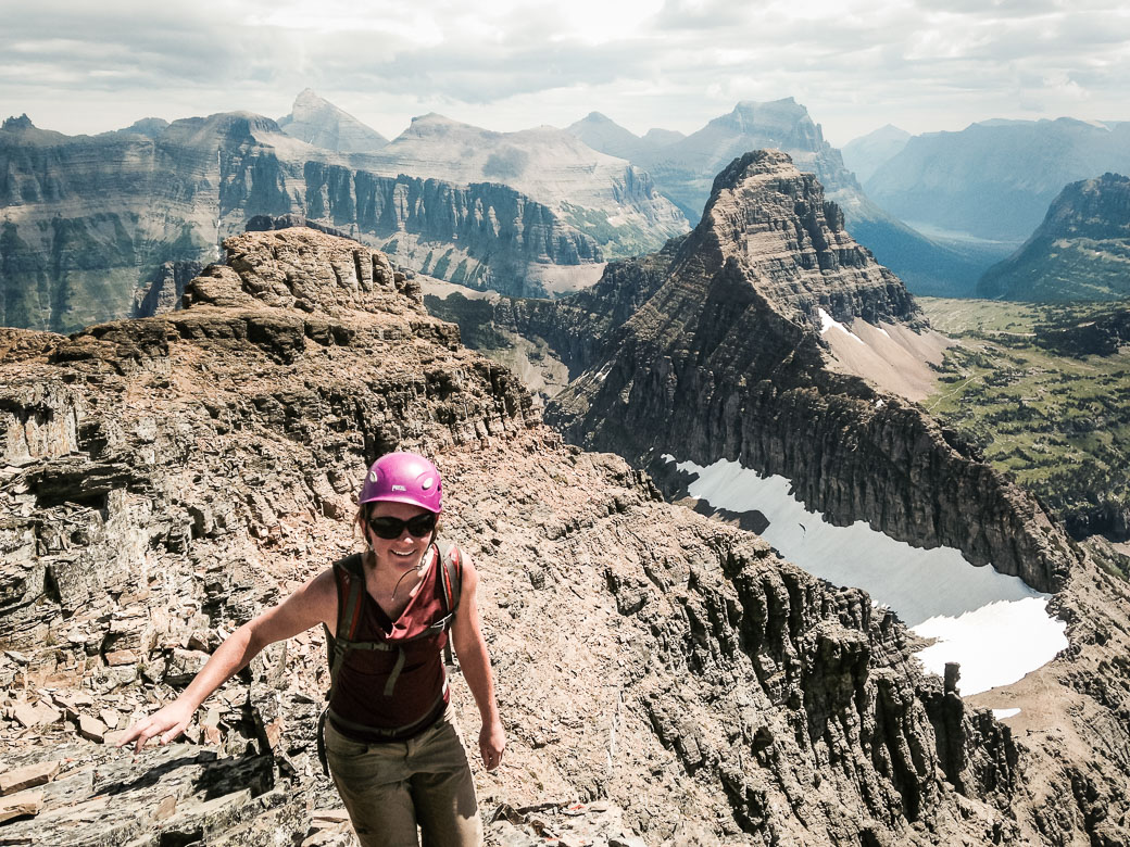 RIDGE coach Katy Kelly high above the valley floor in Glacier N.P.