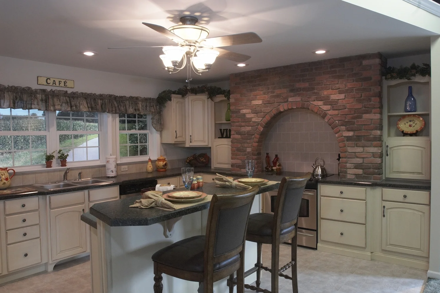 Hand-laid red brick applied to a Cafe Italiano style Hearth kitchen