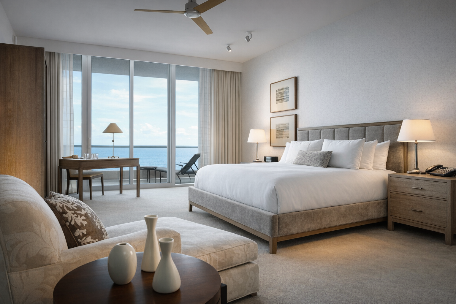 Miami Beach Luxury Private Residence Master Bedroom with Seaside View Balcony