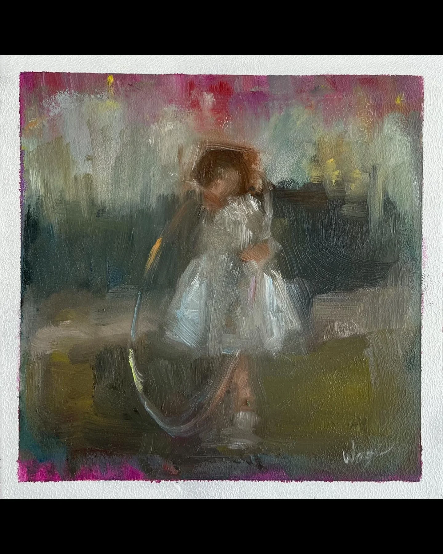 &ldquo;HulaHoop&rdquo;
1965. First of many hoops I&rsquo;ve jumped through.
Oil 6 x6