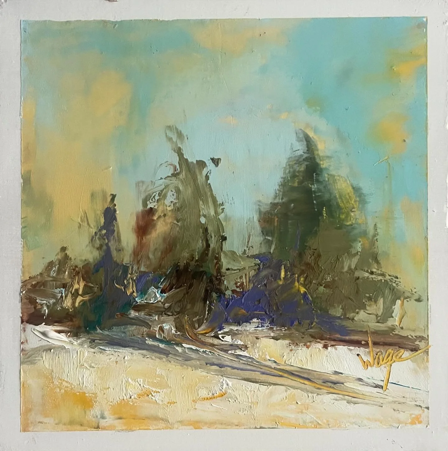 &ldquo;Winters Light&rdquo; 
6x6 oil 
Available through my website. 
Link in bio.