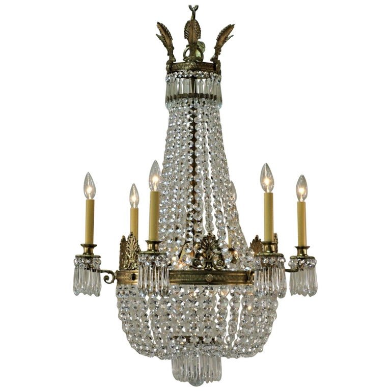 French Empire Style Bronze And Crystal, Chandelier French Empire