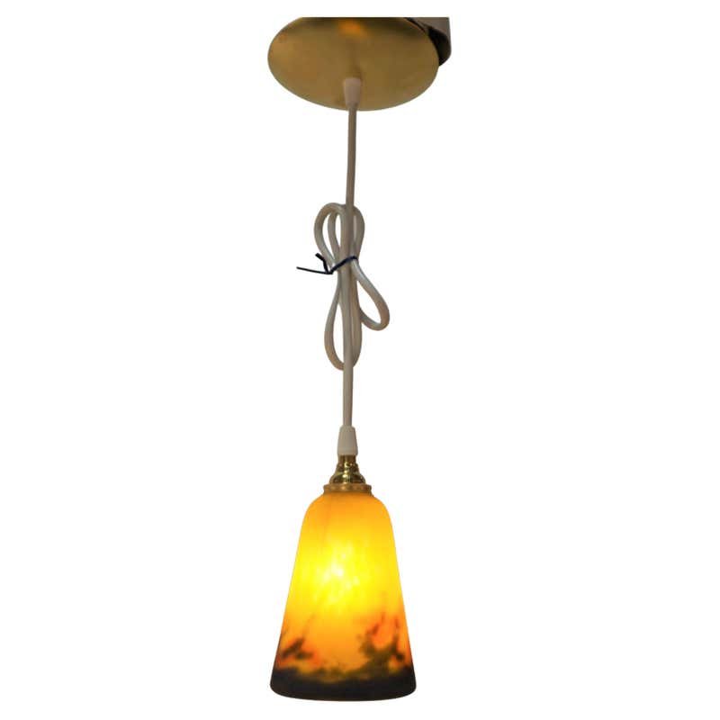 Set of Three French Art Glass Shade Pendant Light by Muller Frères -  LU913625887582 Price is for set of 3 — ARTISAN LAMP