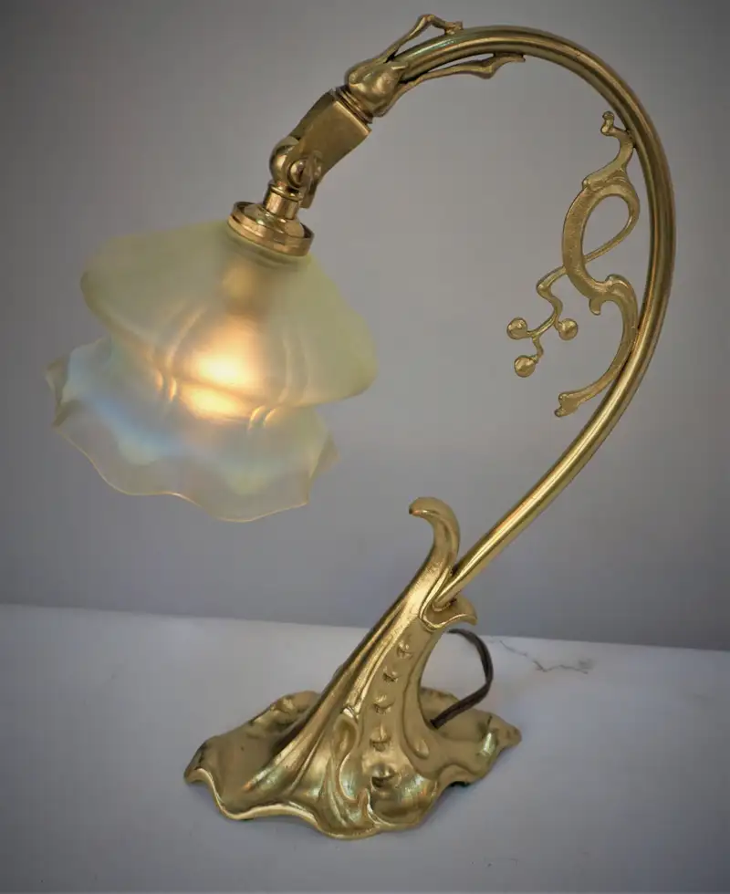 Vintage brass and glass swan neck lamp