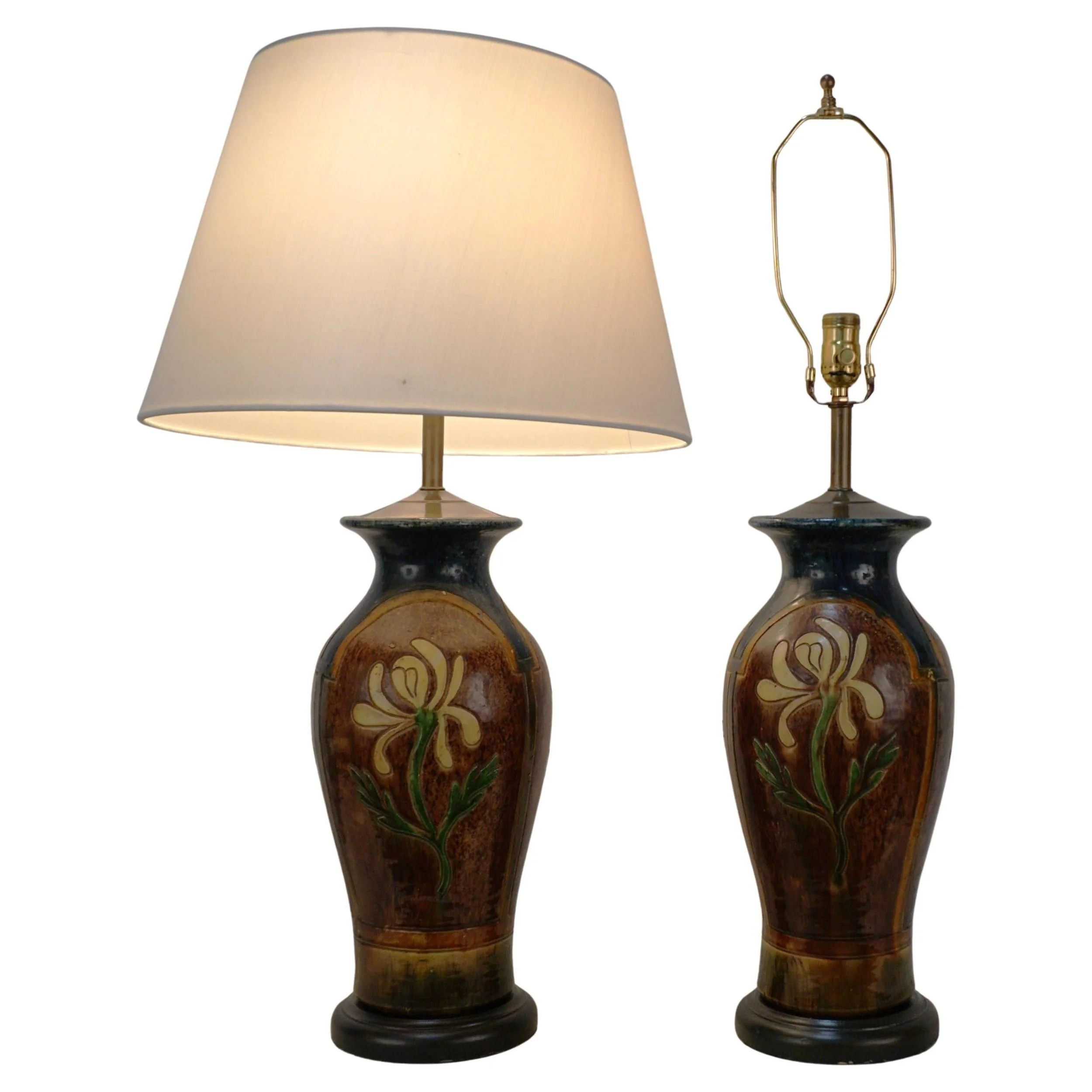 Pair of 1930s Hand-Crafted Belgium Pottery Table Lamps - LU913643769072 Price for pair