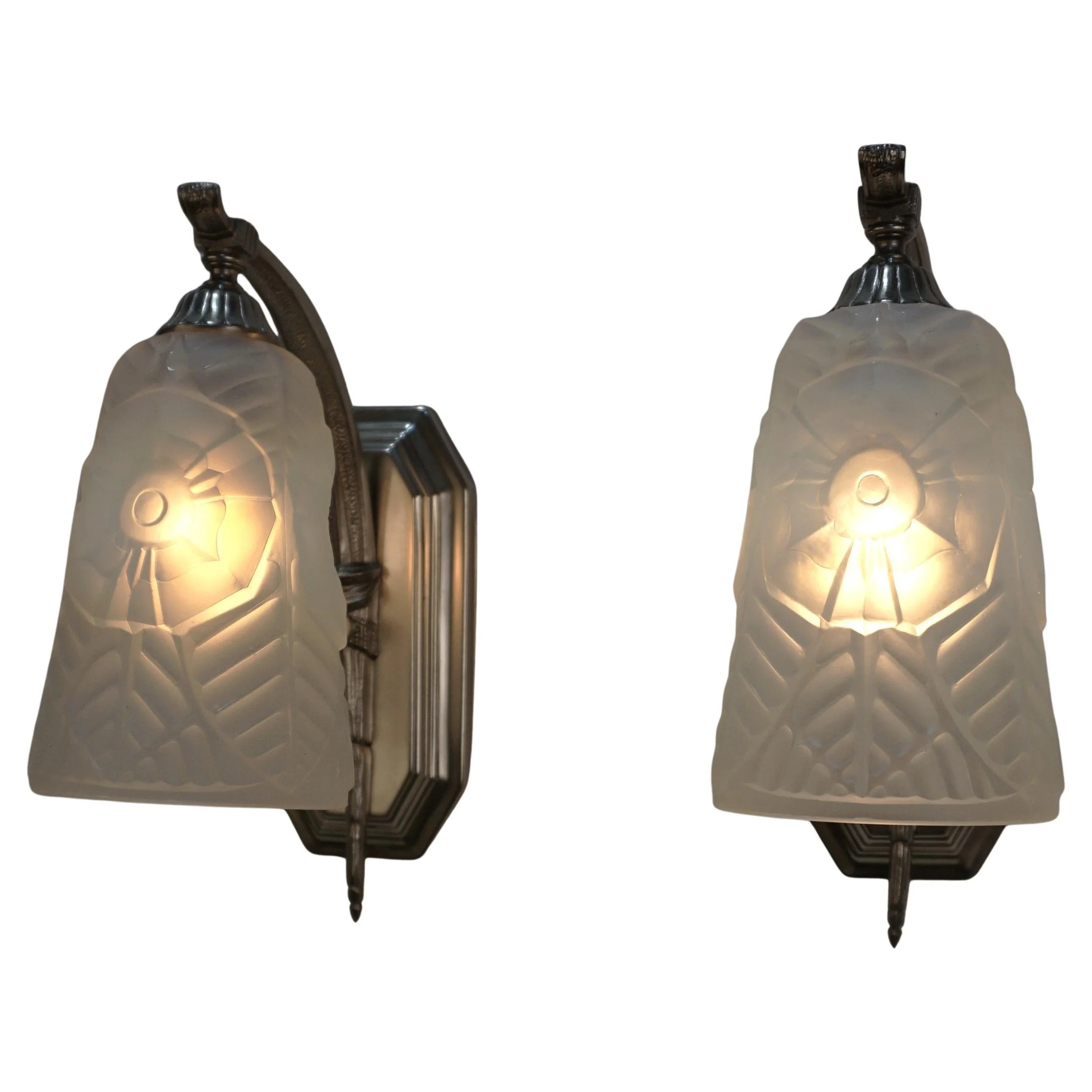 Pair of Charles Ranc Opaline Glass Art Deco Wall Sconces  - LU913643478052 Price for pair