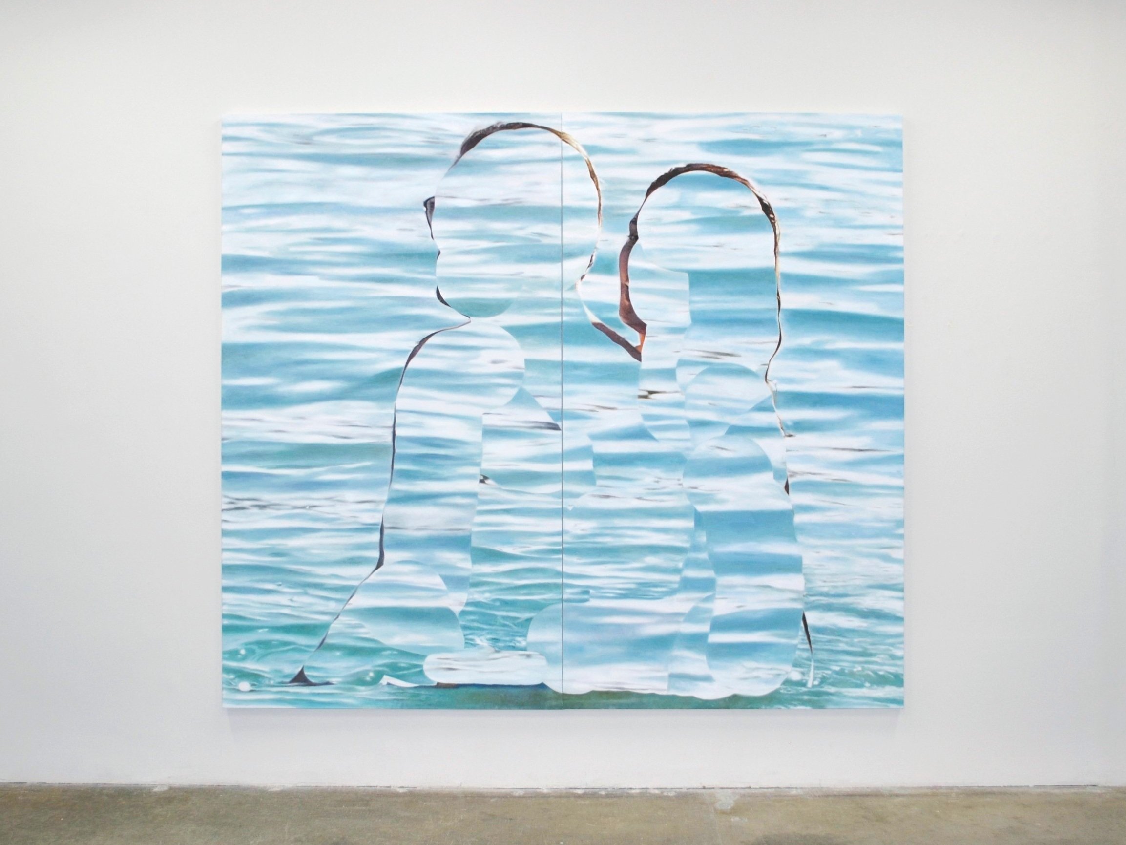  Evan Mazellan /  Couple in Water  / Oil on canvas / In 2 parts, each: 84 x 48 inches 