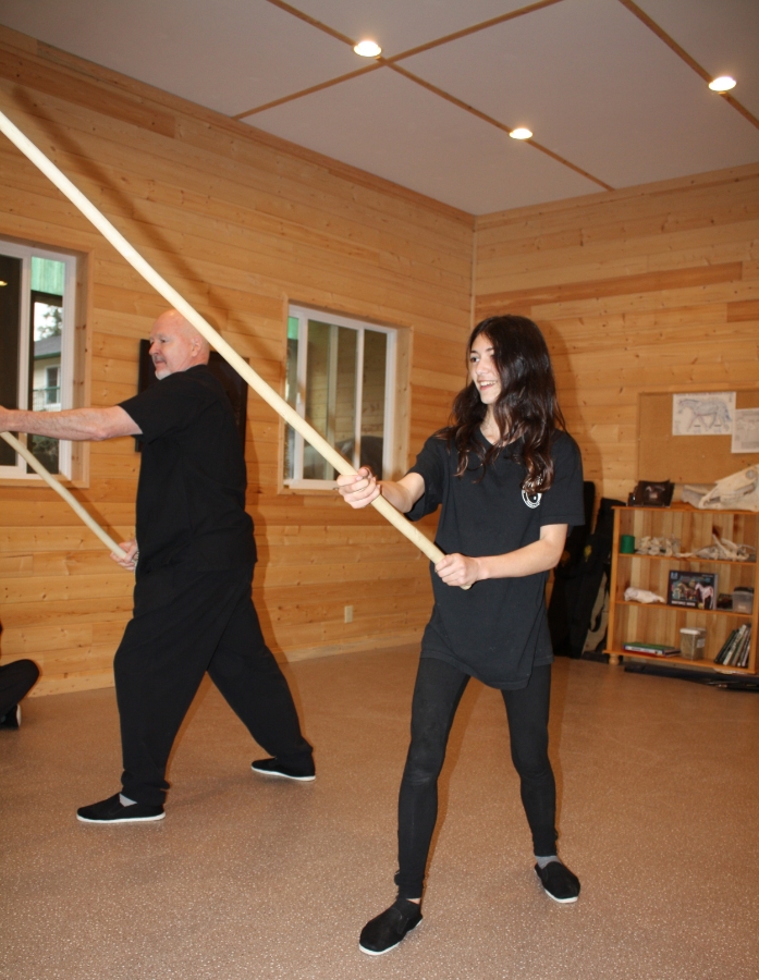  Tom and Zahra doing the Shaolin Staff, mirrored. January 2015 