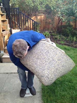 Carpet diem: Boothroyd seizes the bathroom scale to measure the carpet underlay's impact on the local landfill.