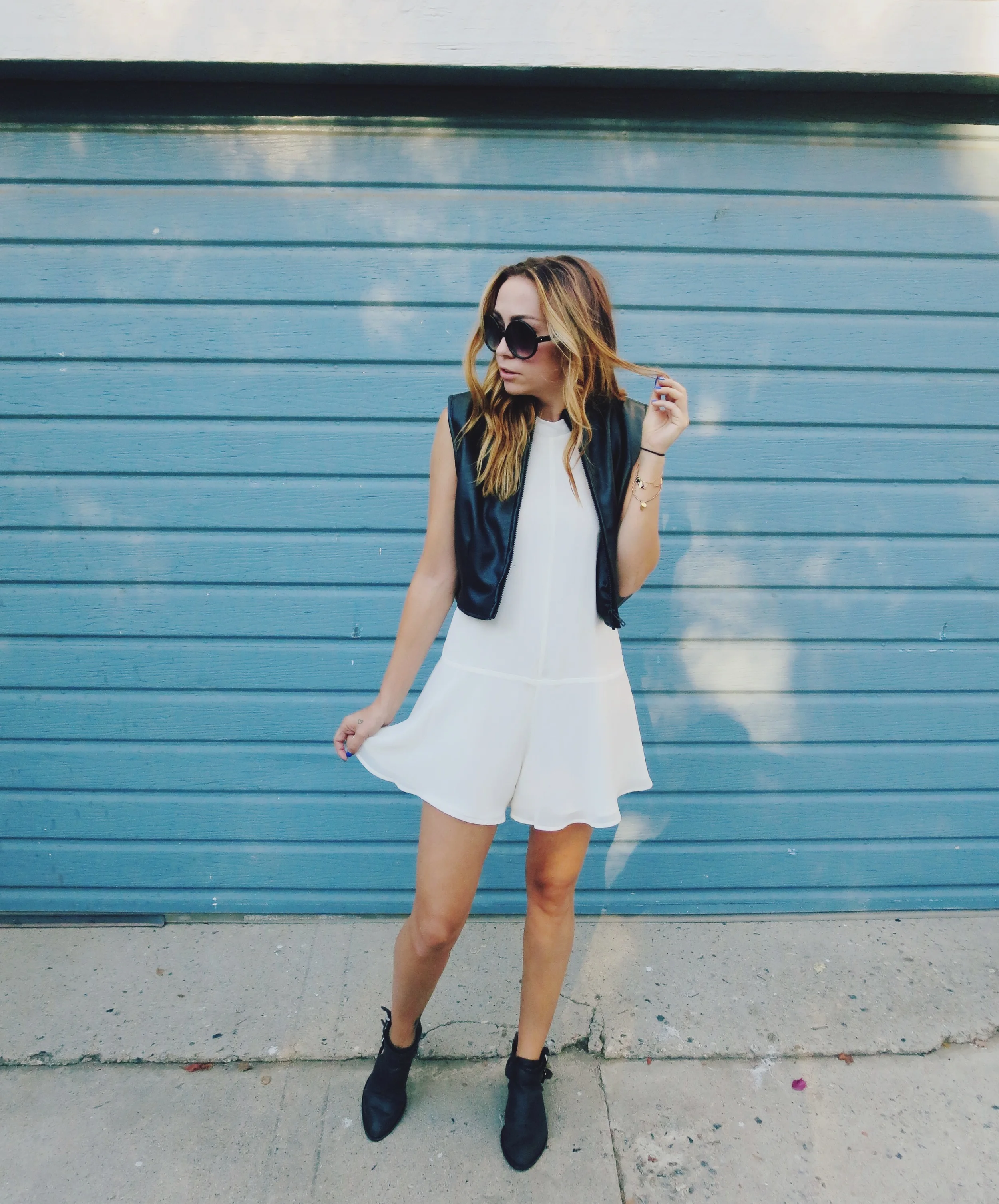 Romper - BCBGeneration | Vest - vintage | Boots - Jeffrey Campbell || photos by Skip Hopkins