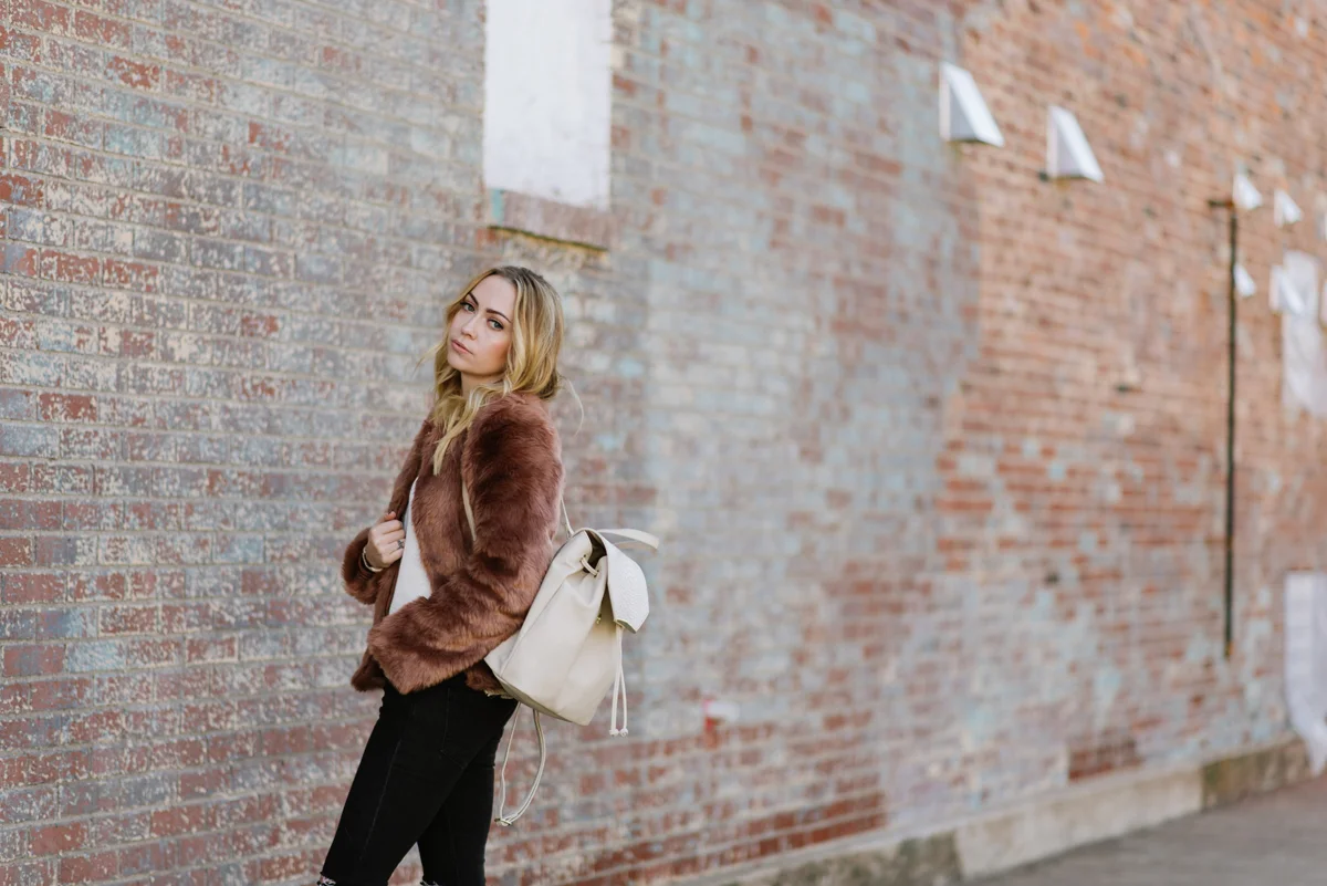 Jacket - Forever 21 | Sweater - Skull Cashmere | Jeans - Free People | Shoes - Miista | Bag - Danielle Nicole || photos by Will Vastine - glam by Jess Reed