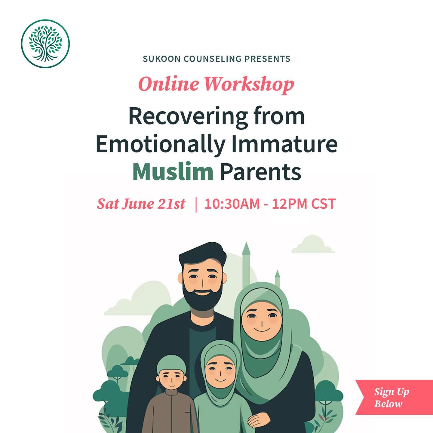 Join us for a FREE workshop about &ldquo;Recovering from Emotionally Immature Muslim Parents&rdquo;, where we will explore how the complex, often unspoken family dynamics shape a Muslim&rsquo;s identity, faith, and relationships.

🗓️ June 21, 2025 |