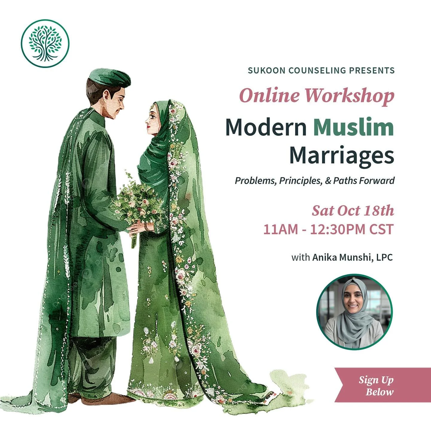 Join us THIS SATURDAY for a FREE workshop: &ldquo;Modern Muslim Marriages &ndash; Problems, Principles, and Paths Forward&rdquo;

Many Muslim couples today are struggling to balance love, faith, and cultural expectations. This workshop explores how e