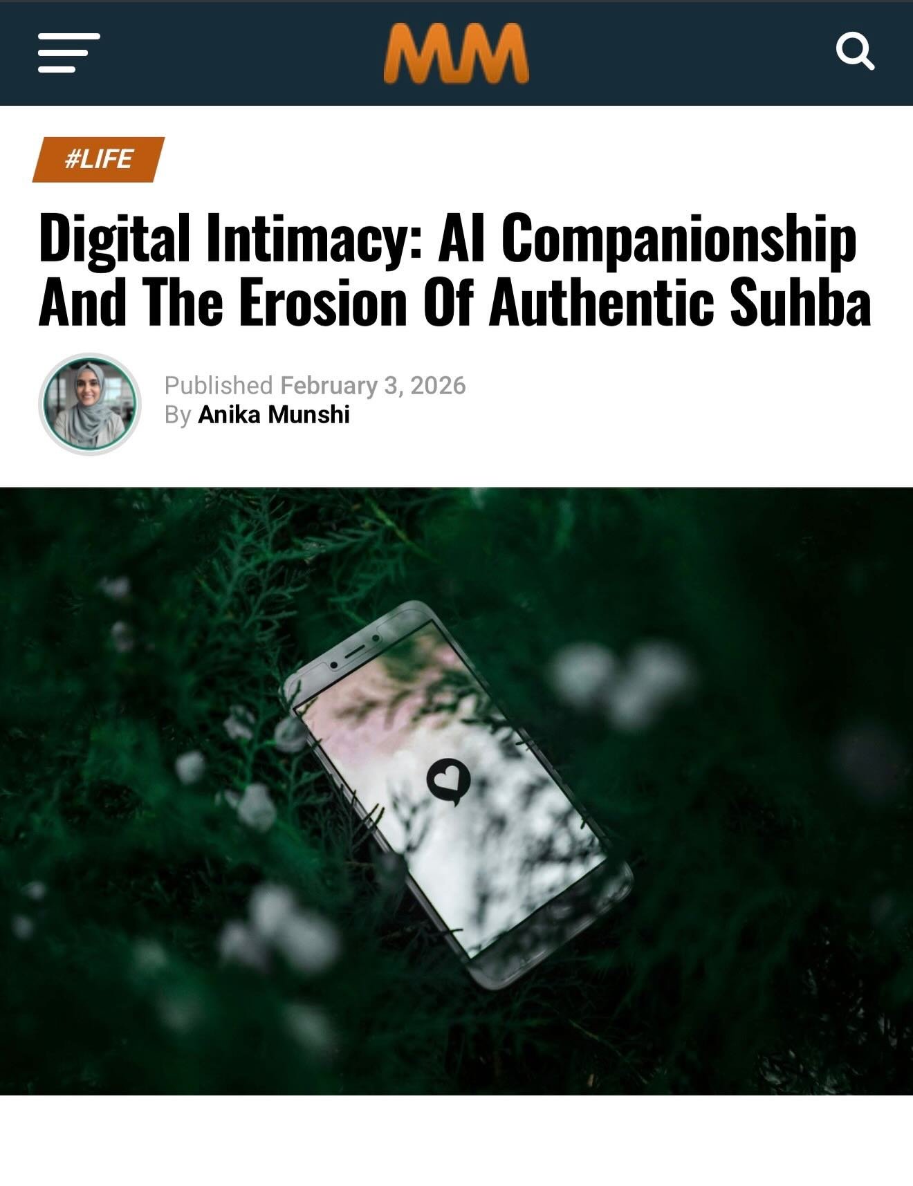 Read my latest article on MuslimMatters #aicompanion #digitalintimacy #suhba #muslim