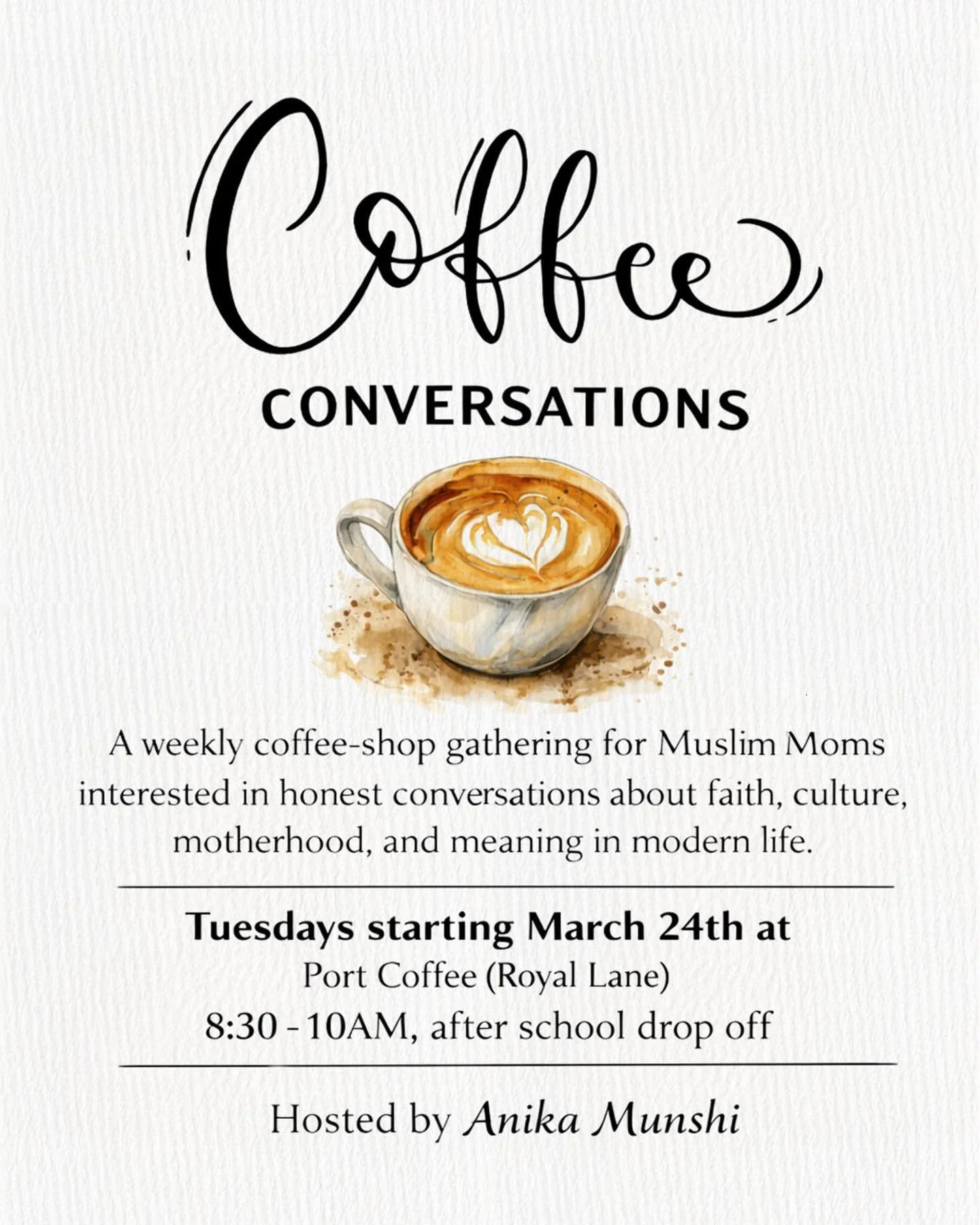 Join us for Coffee Conversations on Tuesday mornings starting this week at Port Coffee!